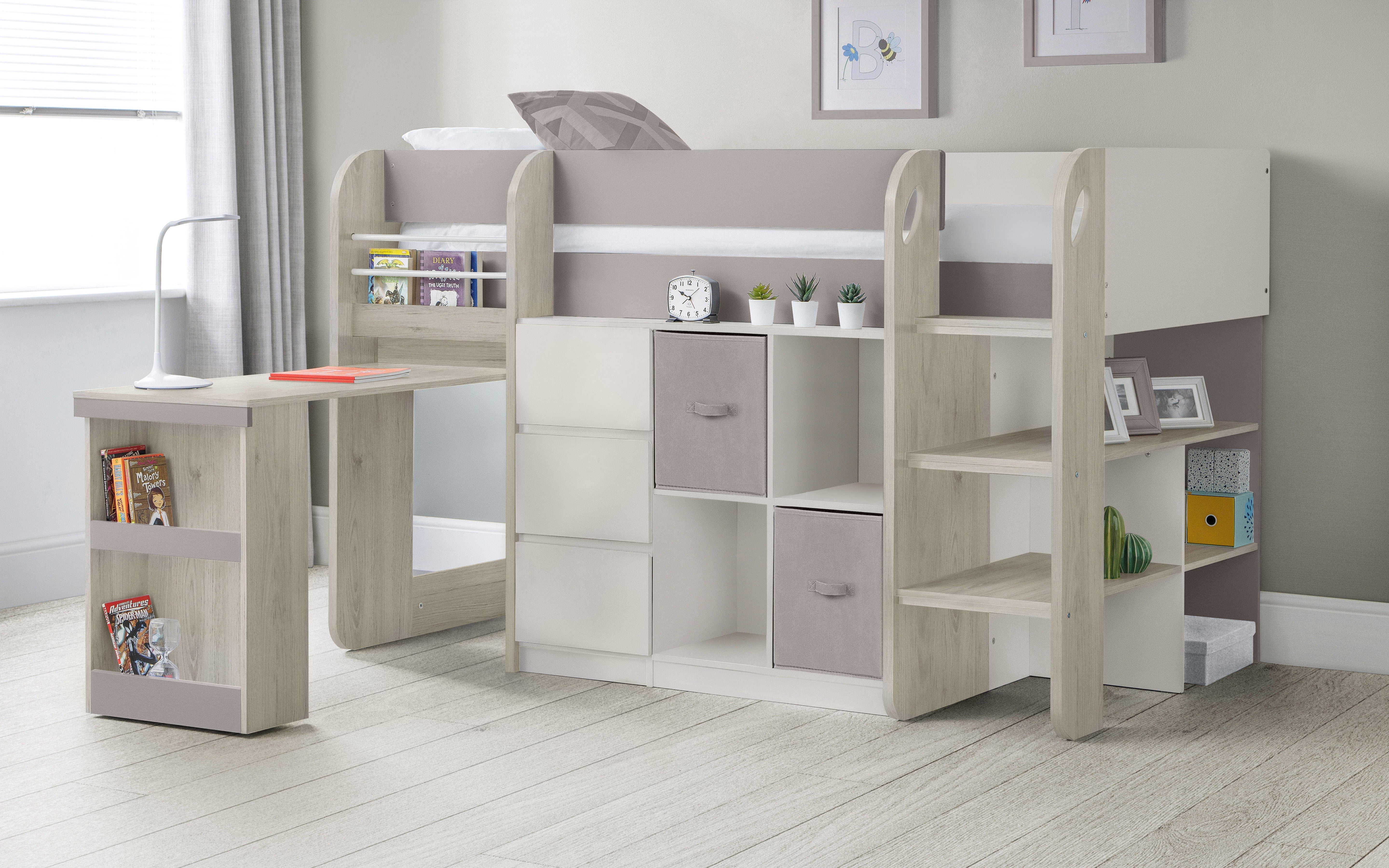 Julian Bowen Mid Sleeper Bed Single 90cm 3ft Saturn Midsleeper - Taupe Bed Kings