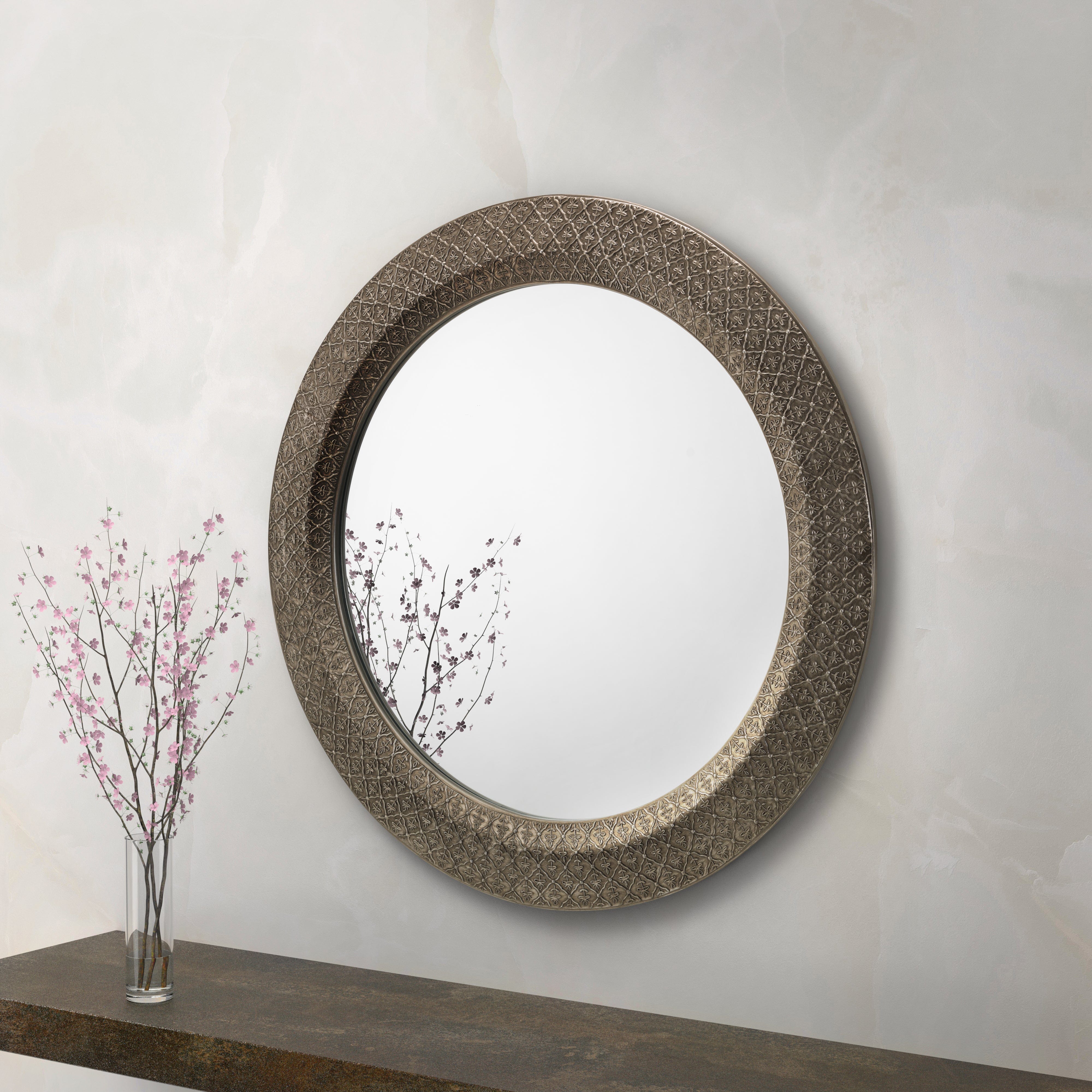 Julian Bowen Mirror Cadence Large Round Pewter Wall Mirror Bed Kings