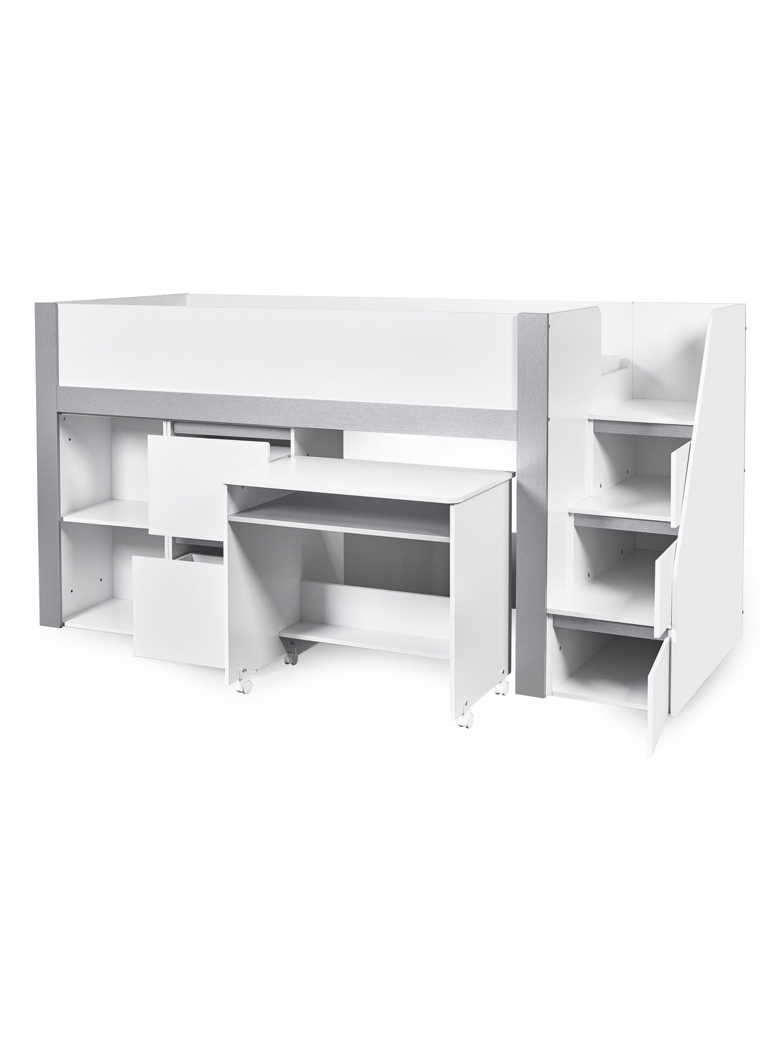 Gaia Midsleeper Bed - White and Silver