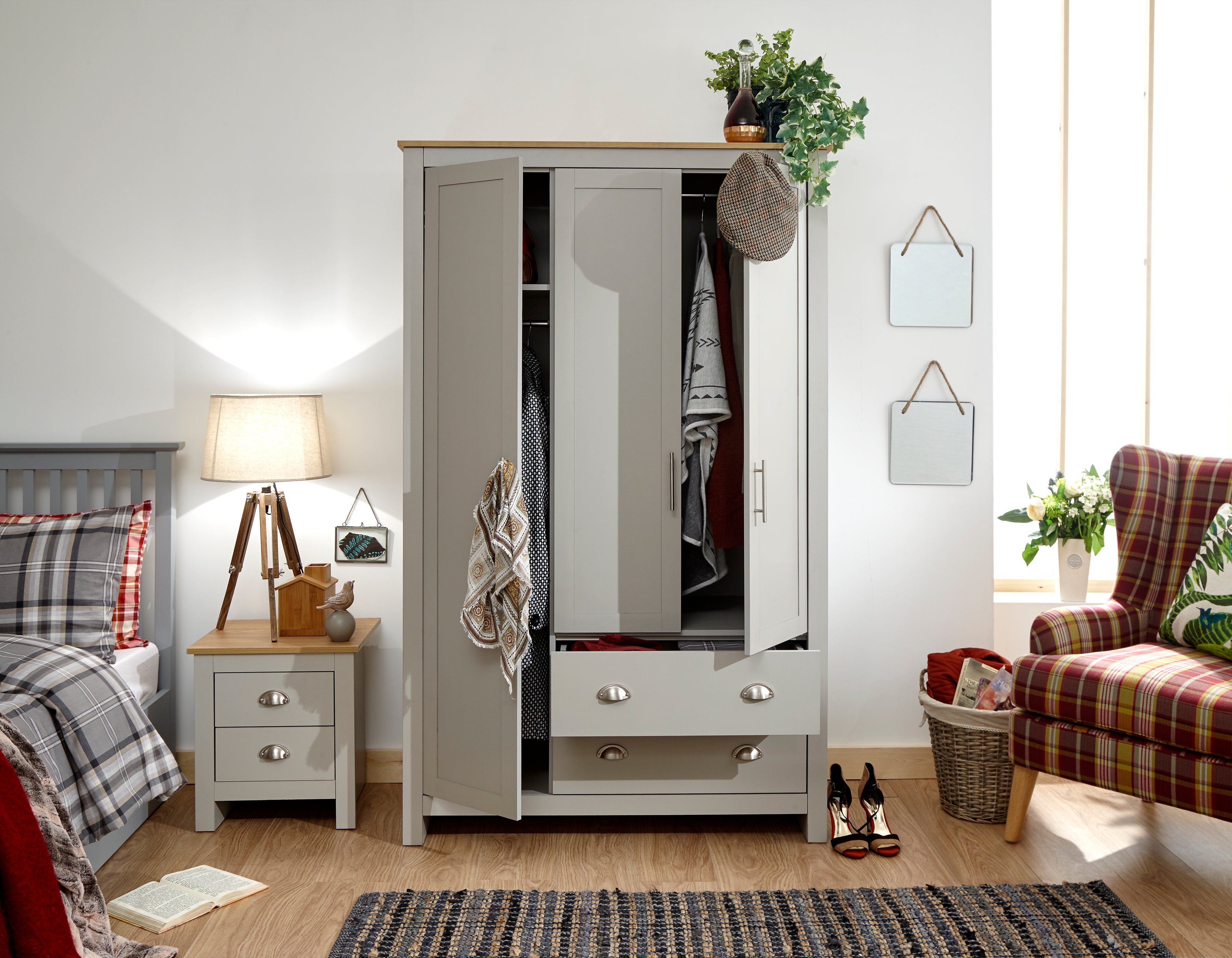 Lancaster 3 Door 2 Drawer Wardrobe Grey