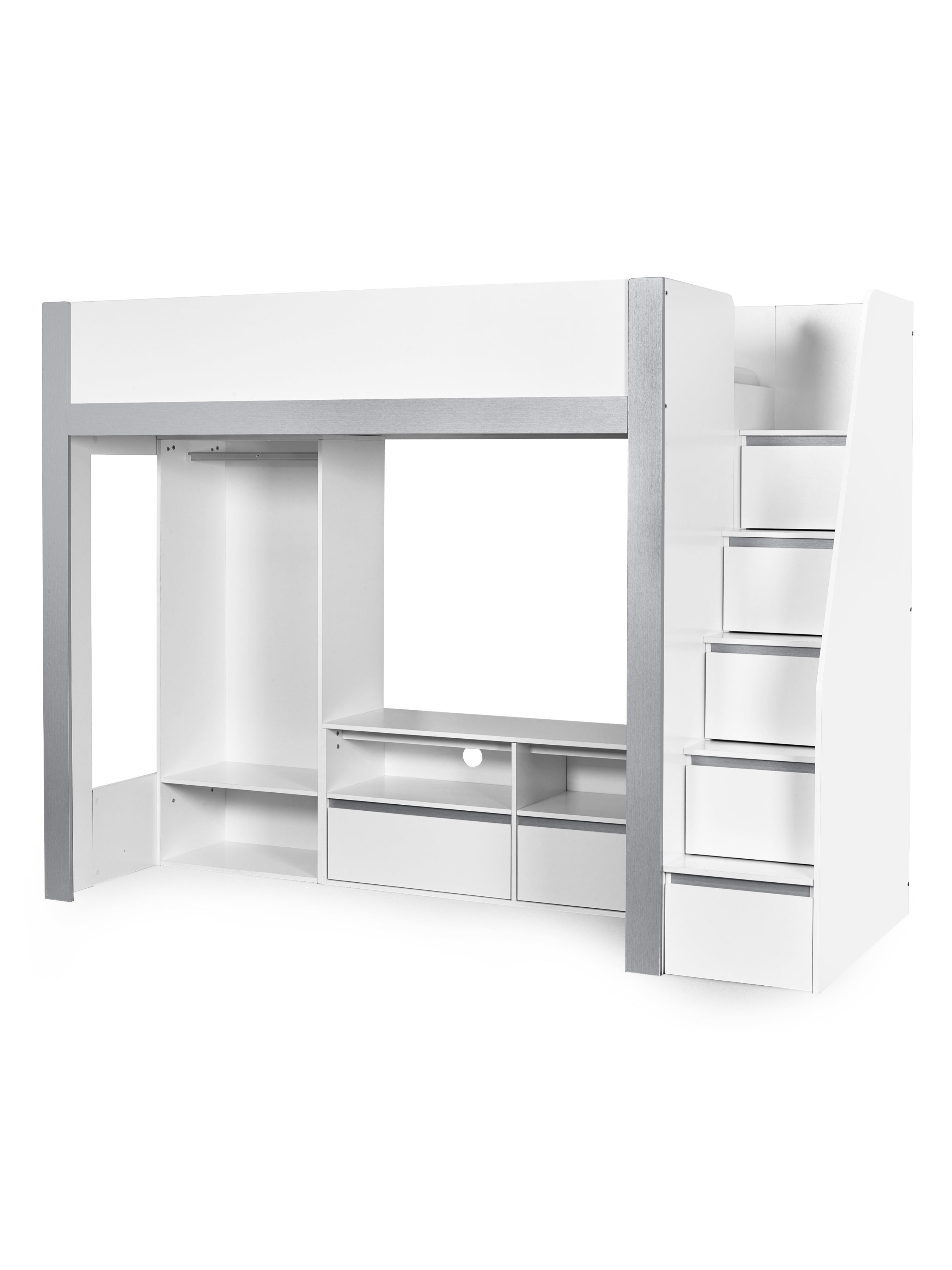Gaia Highsleeper TV Bed - White and Silver
