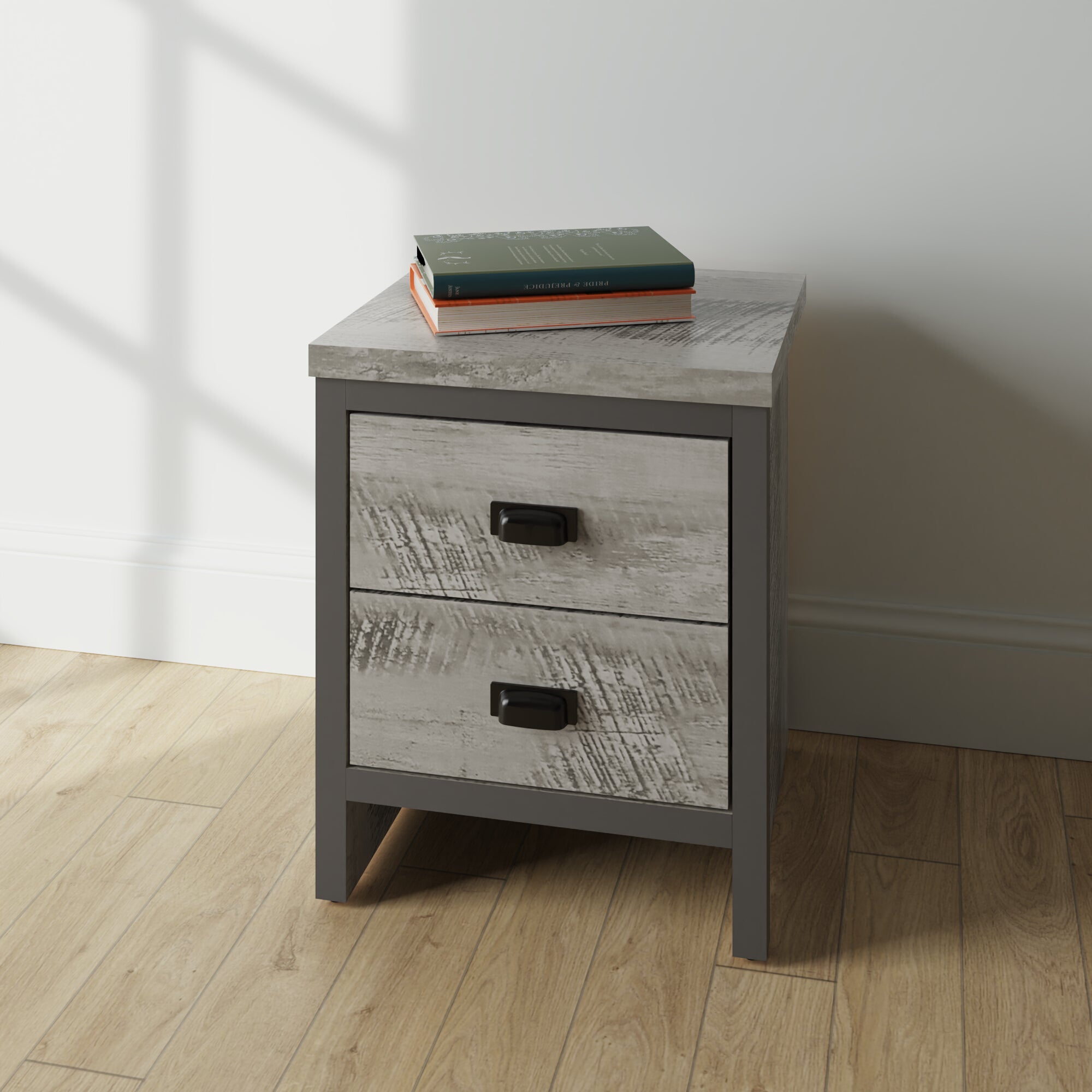 Boston 2 Drawer Bedside Table Grey