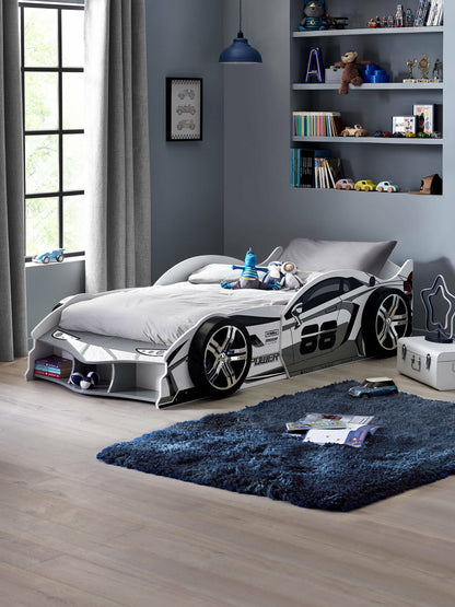 Storm White and Grey High Gloss 90cm Single Race Car Bed