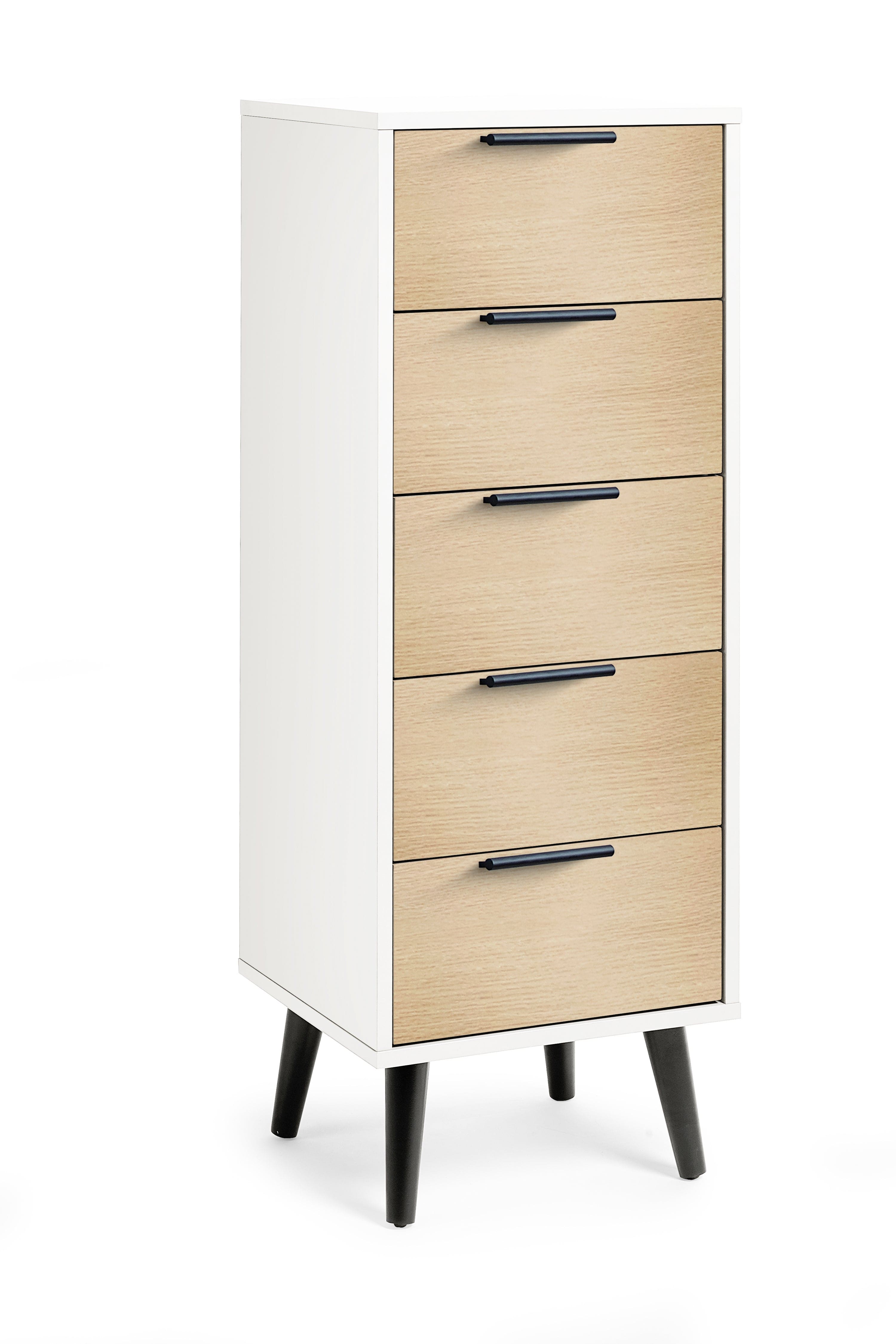 Alba 5 Drawer Narrow Chest - White/Oak