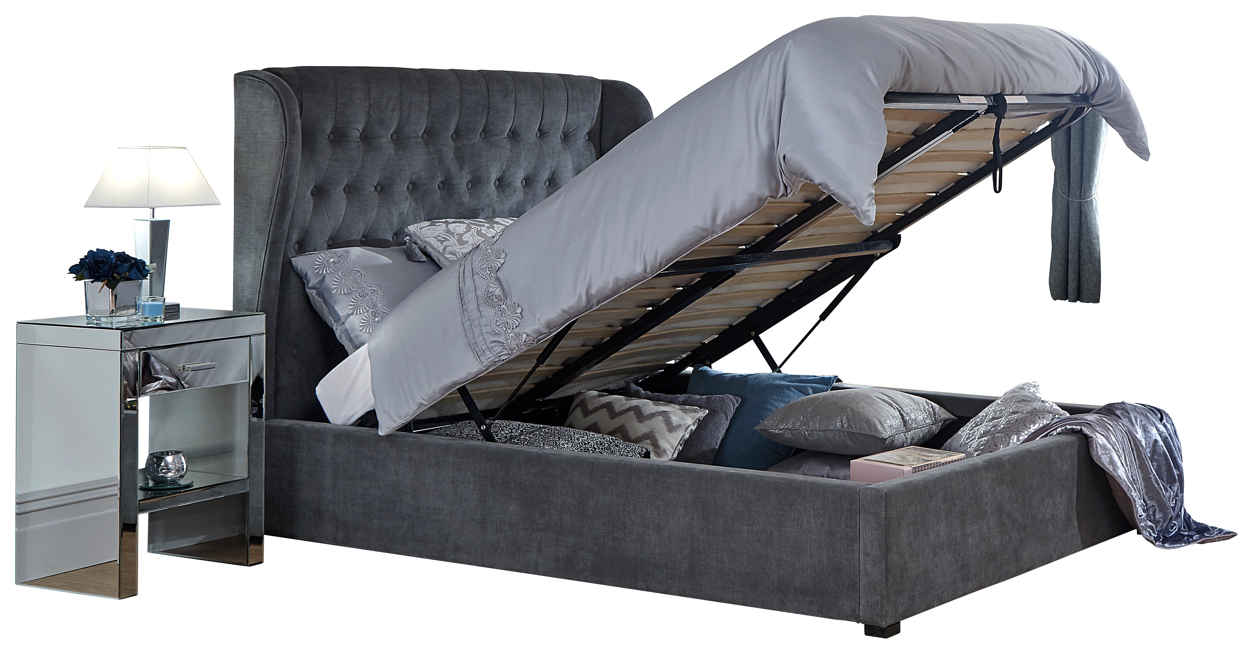 Dakota Ottoman Bed With Solid Base Grace Pewter