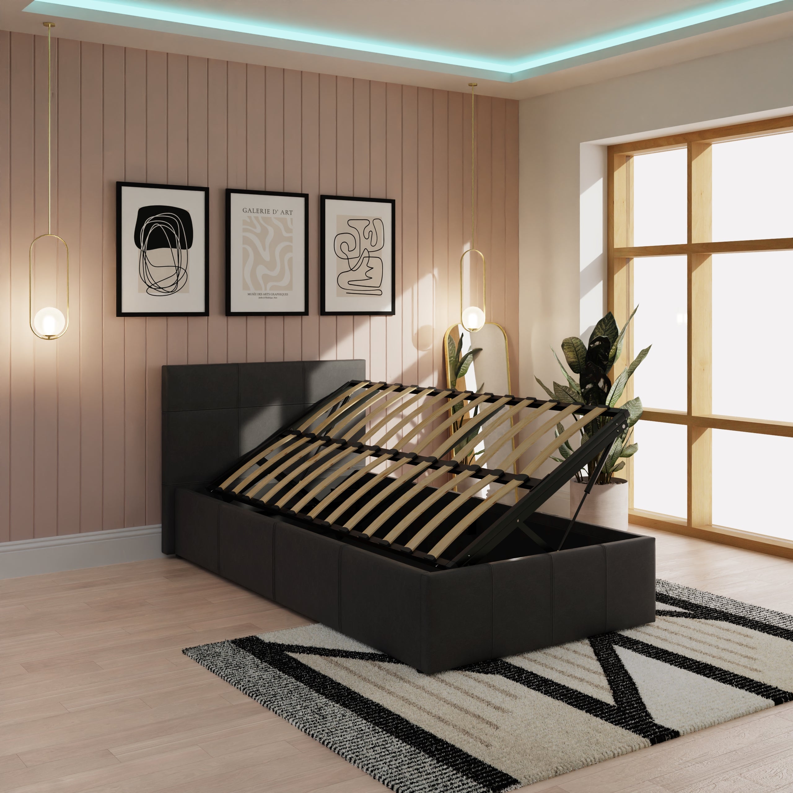 Side Lift Ottoman Bed Black