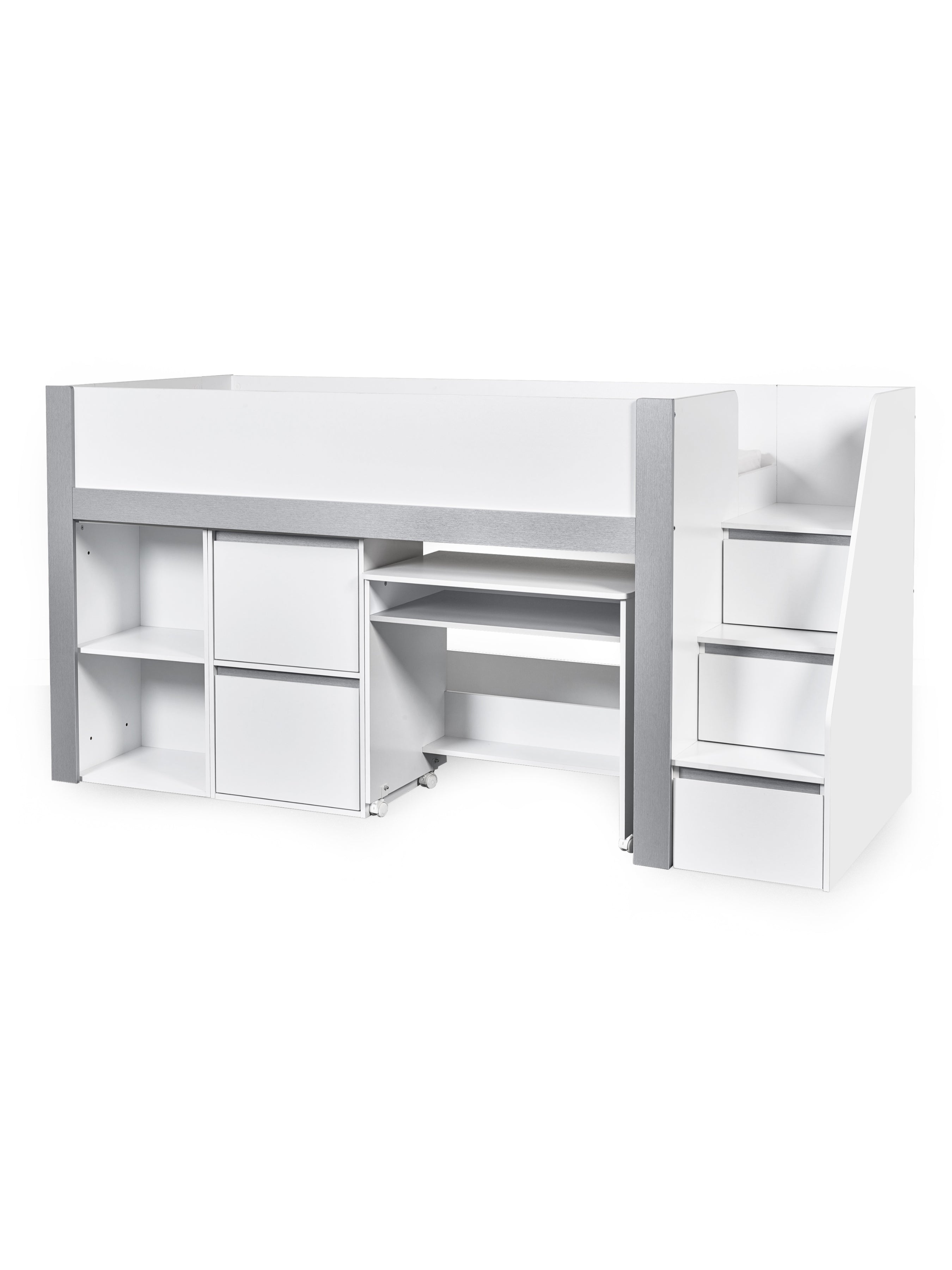 Gaia Midsleeper Bed - White and Silver