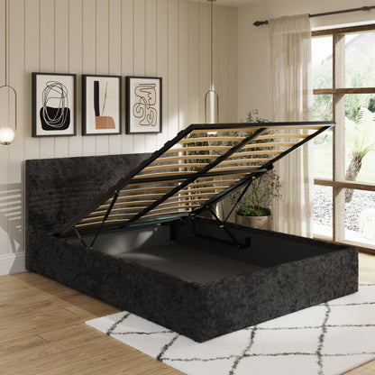 End Lift Ottoman Bed Frame- Black Crushed Velvet