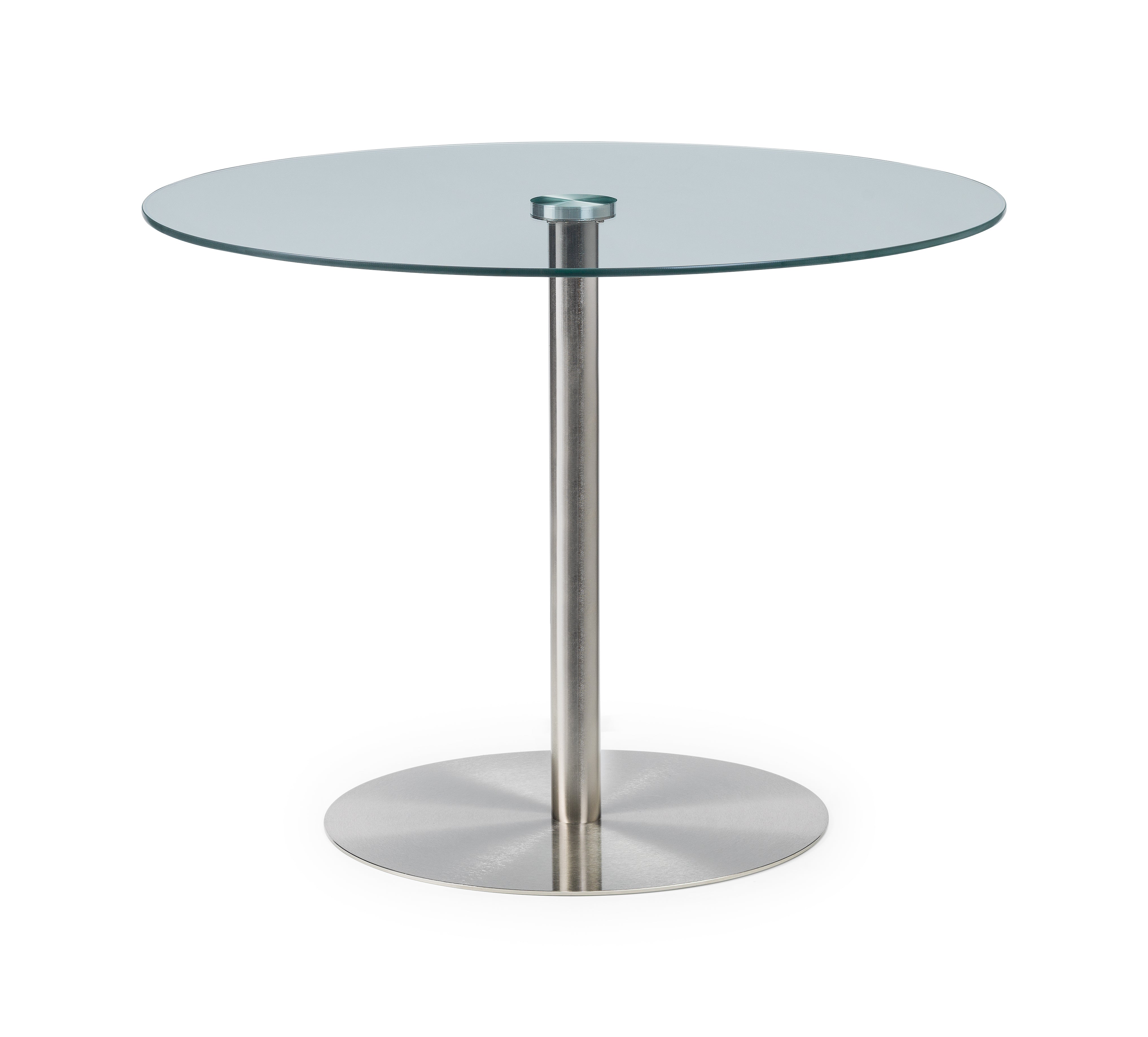 Milan Round Glass Brushed Steel Pedestal Table