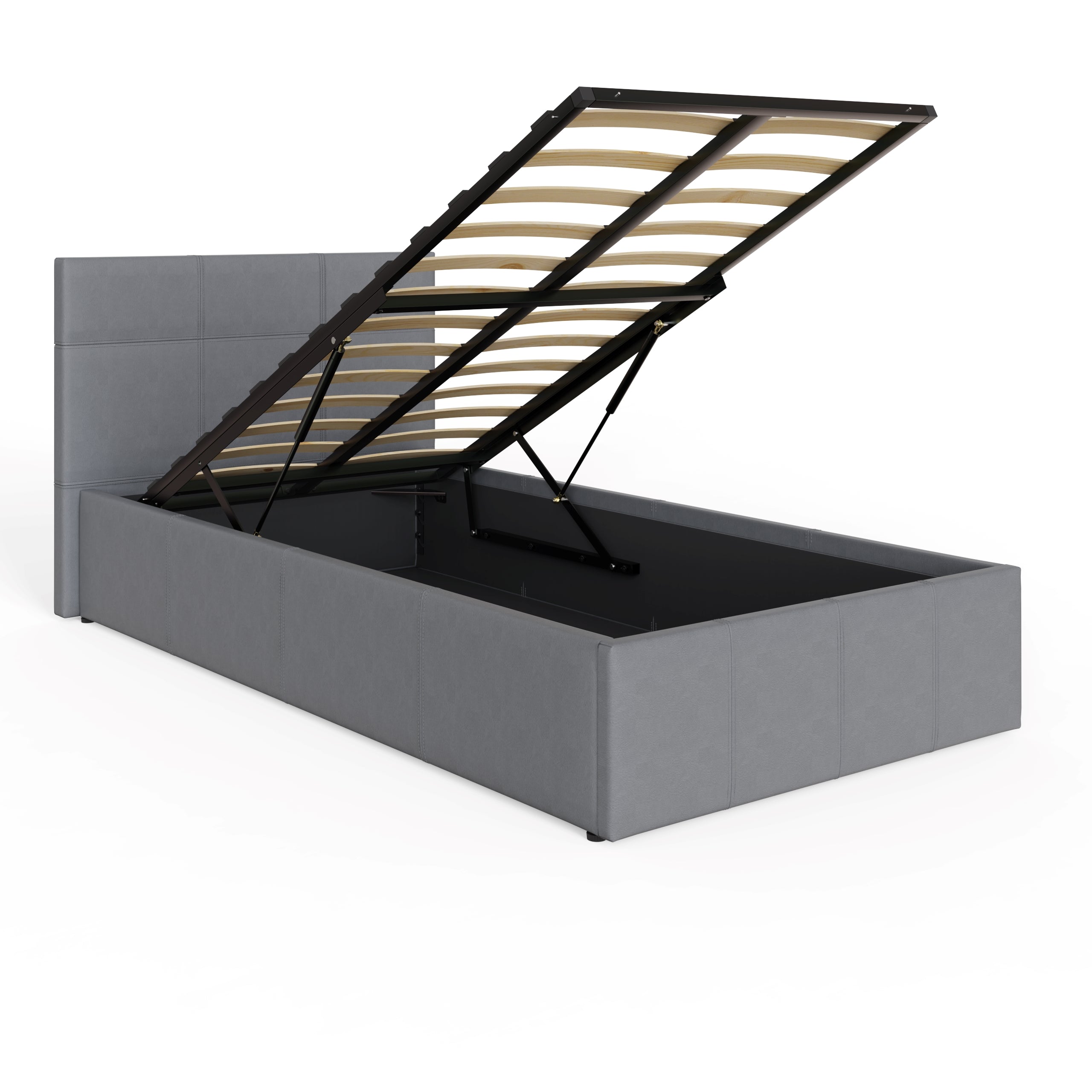 End Lift Ottoman Bed Grey Leather