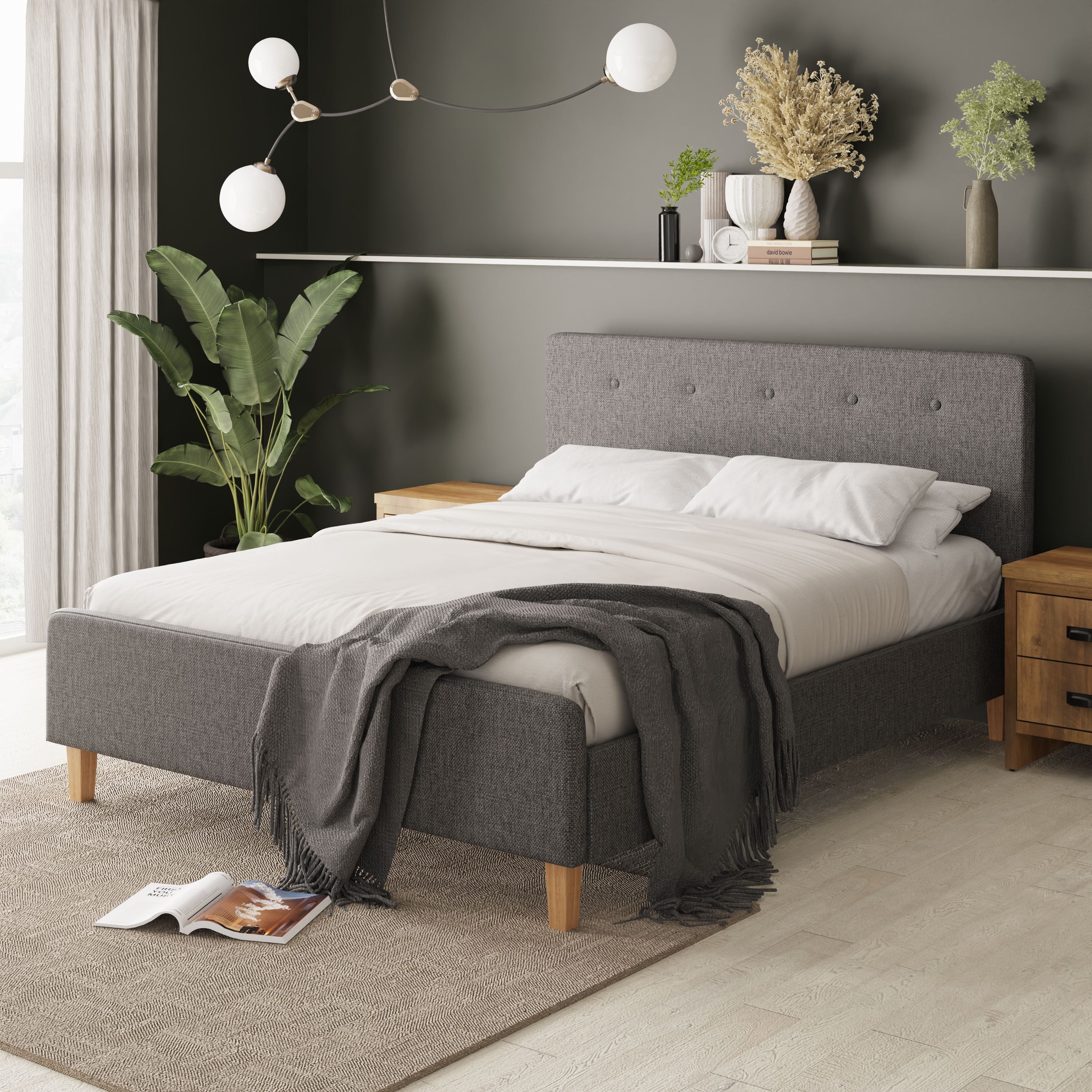 Ashbourne Fabric Upholstered Bed Grey
