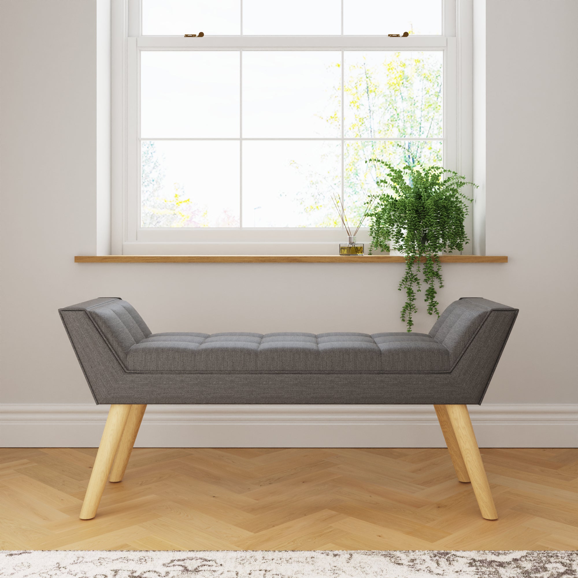 Milan Upholstered Bench Dark Grey Hopsack