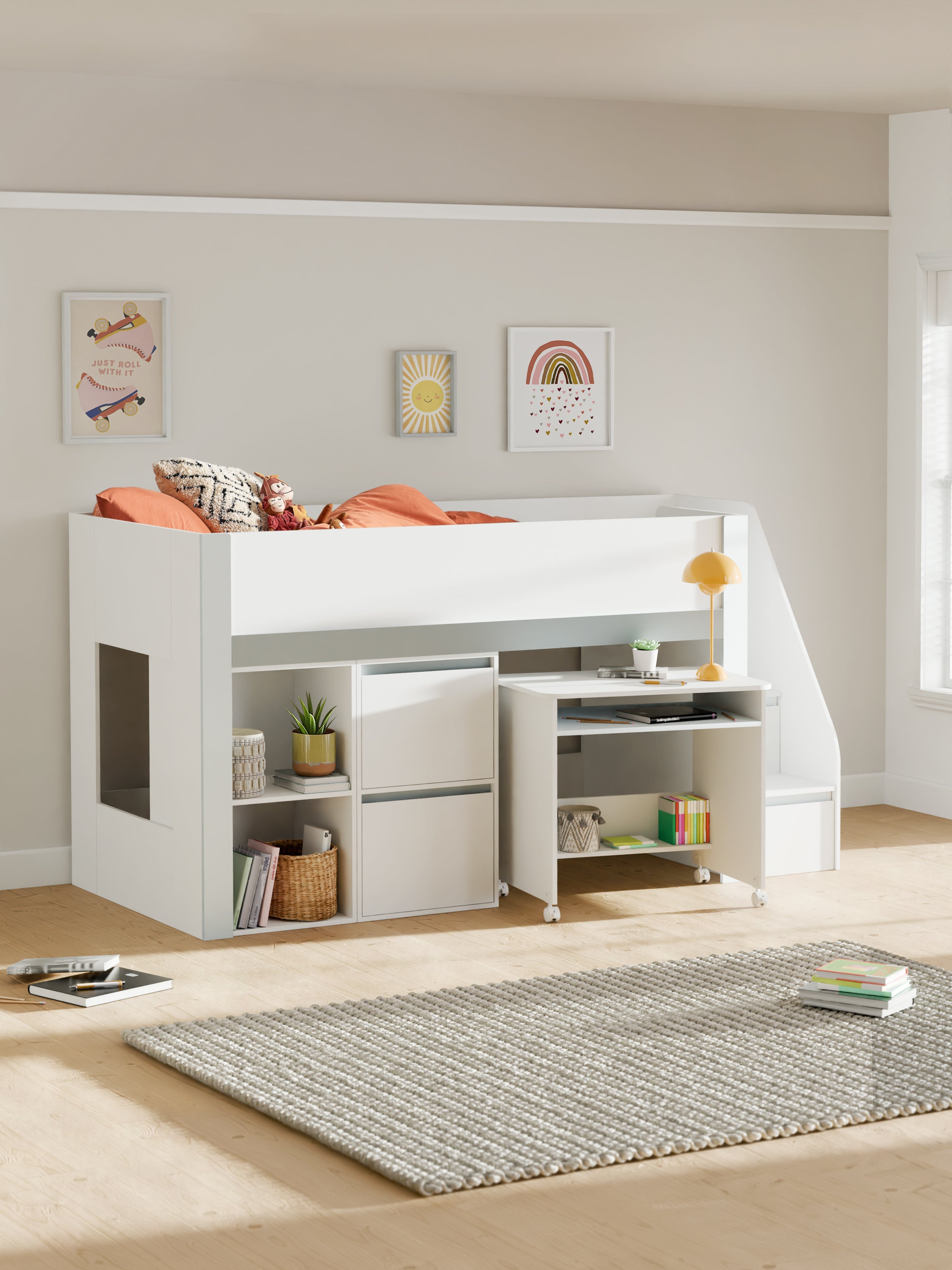 Gaia Midsleeper Bed - White and Silver