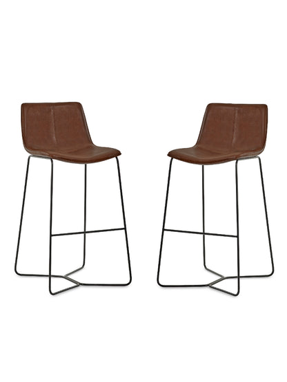 Joren Tan Brown PU Leather Bar Stools (Set of 2)