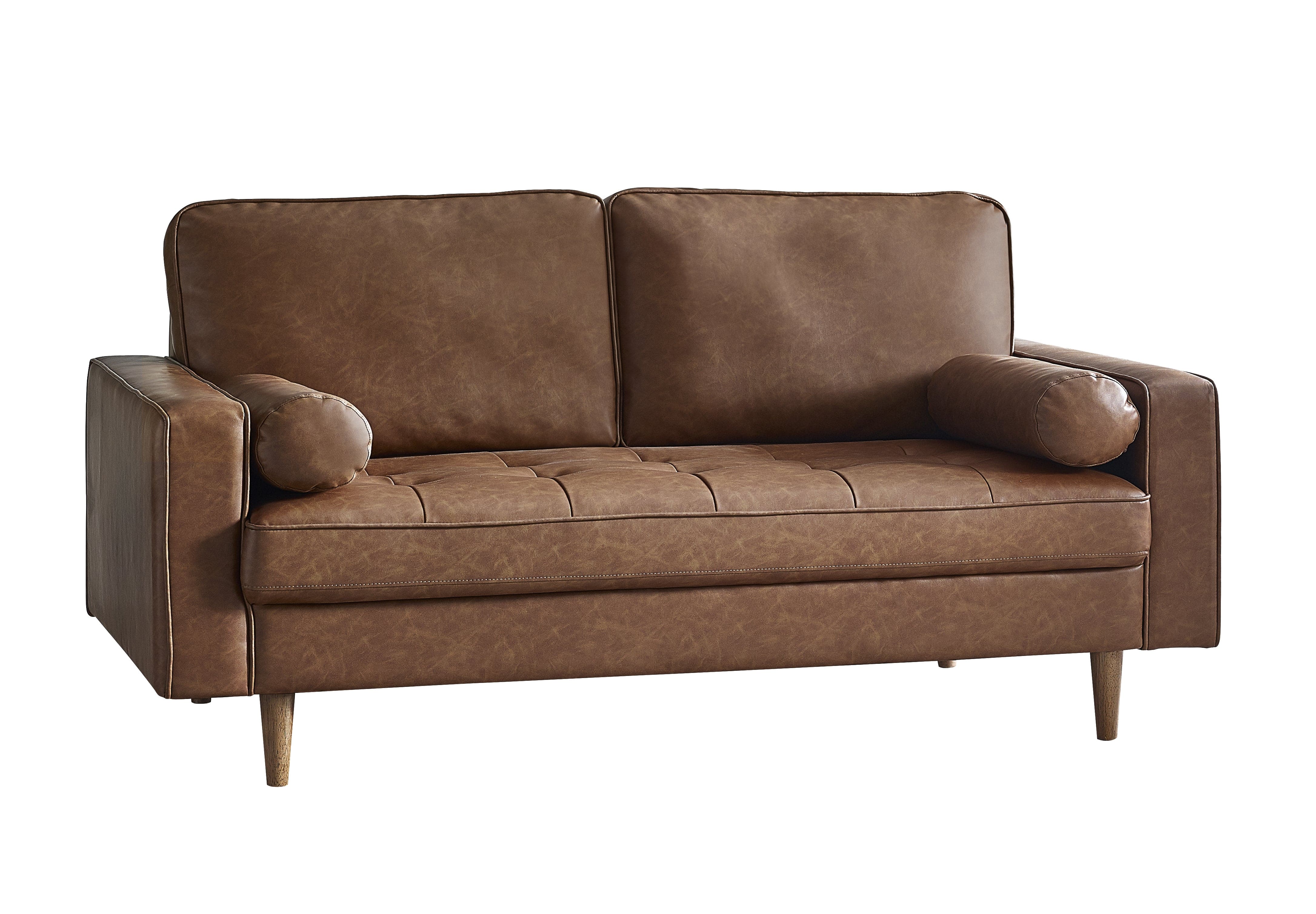 Henley 3 Seater Sofa With Bolsters - Brown Tan Faux Leather