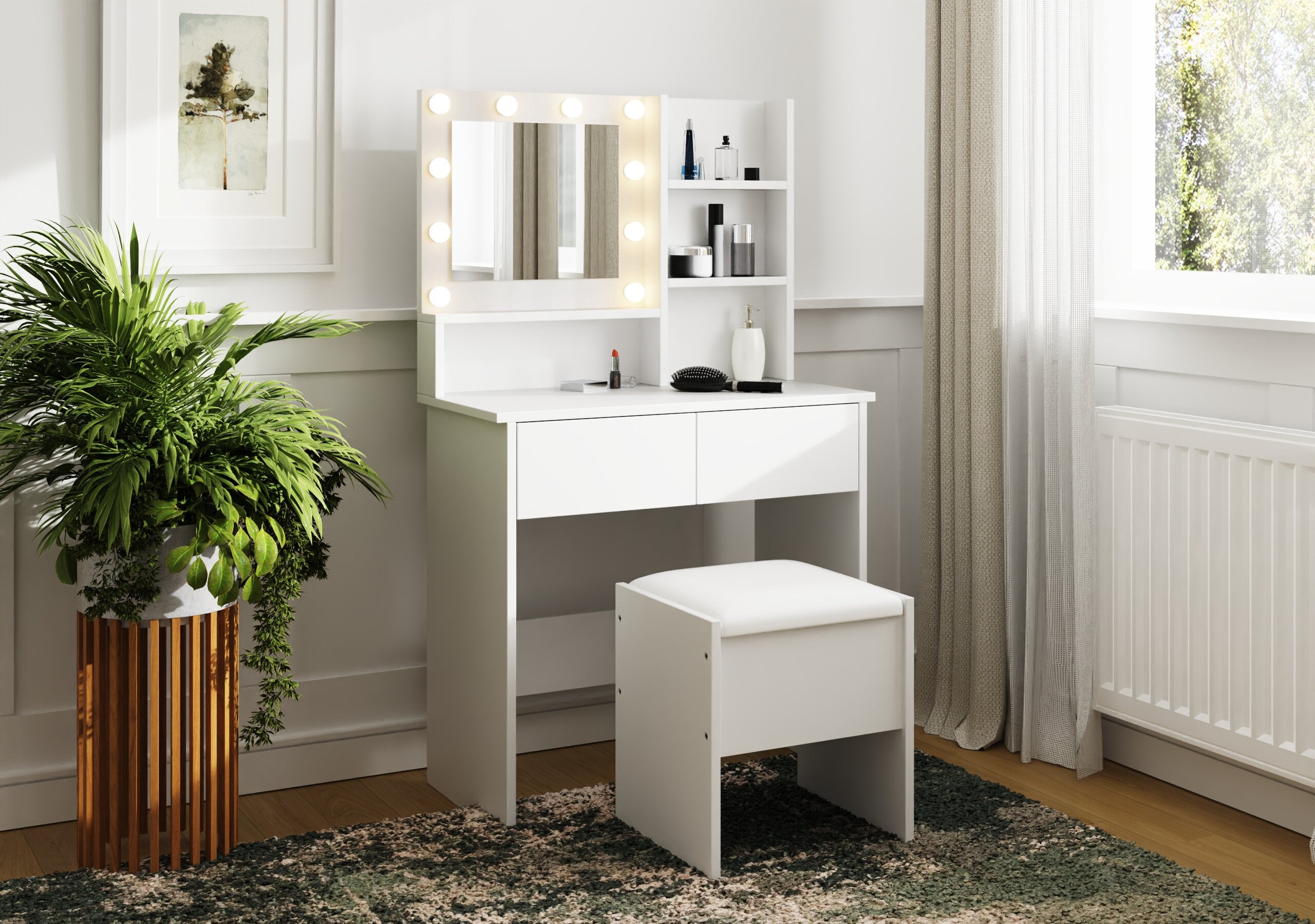 Eva Dressing Table With Stool White