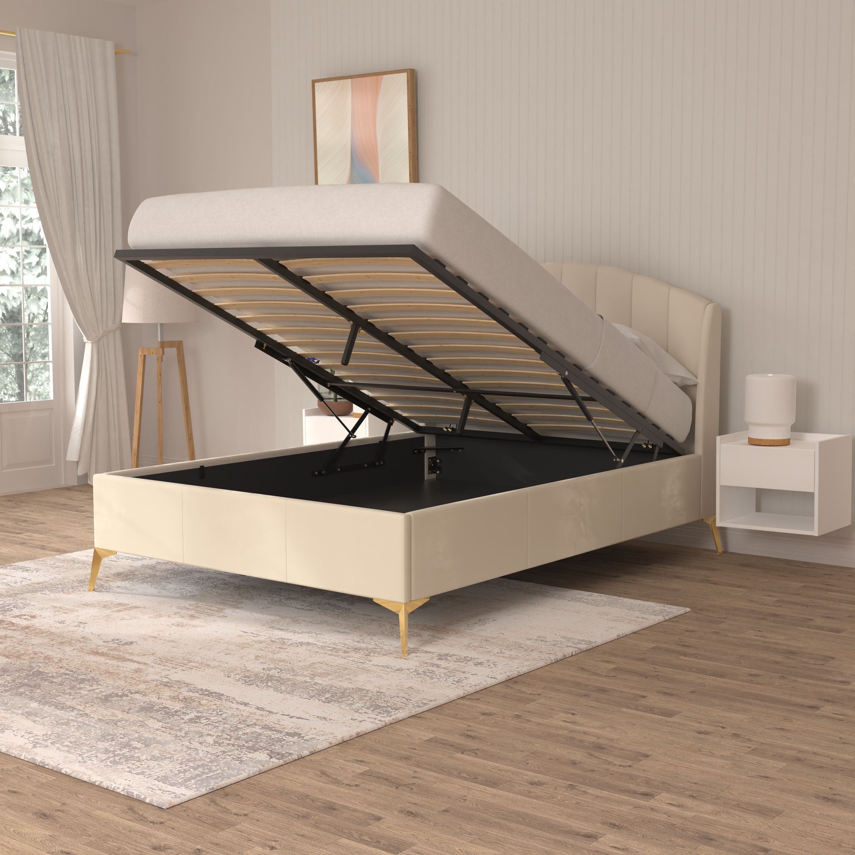 Pettine End Lift Ottoman Bed - Natural