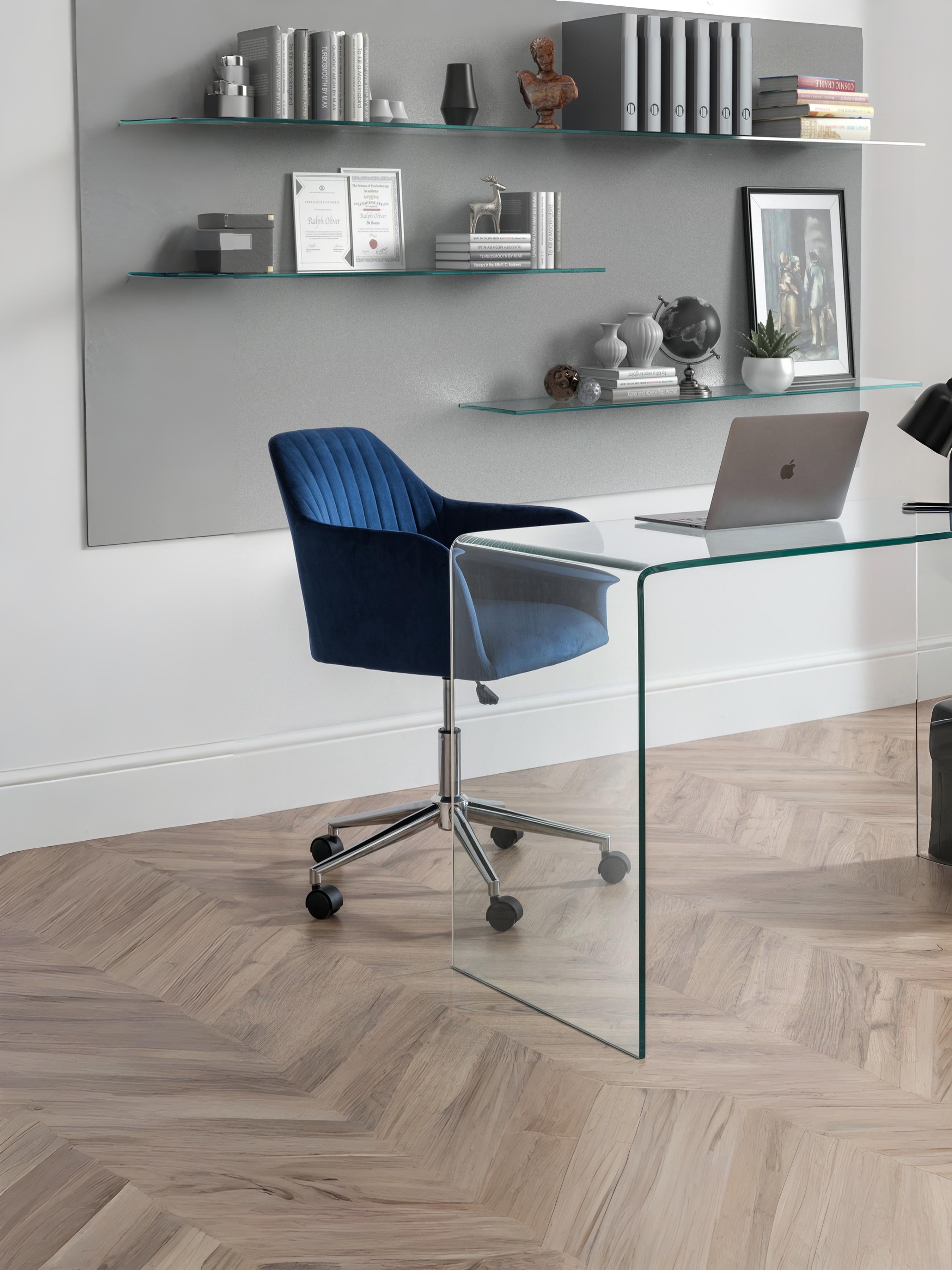 Kahlo Velvet Swivel Office Chair- Blue/Chrome