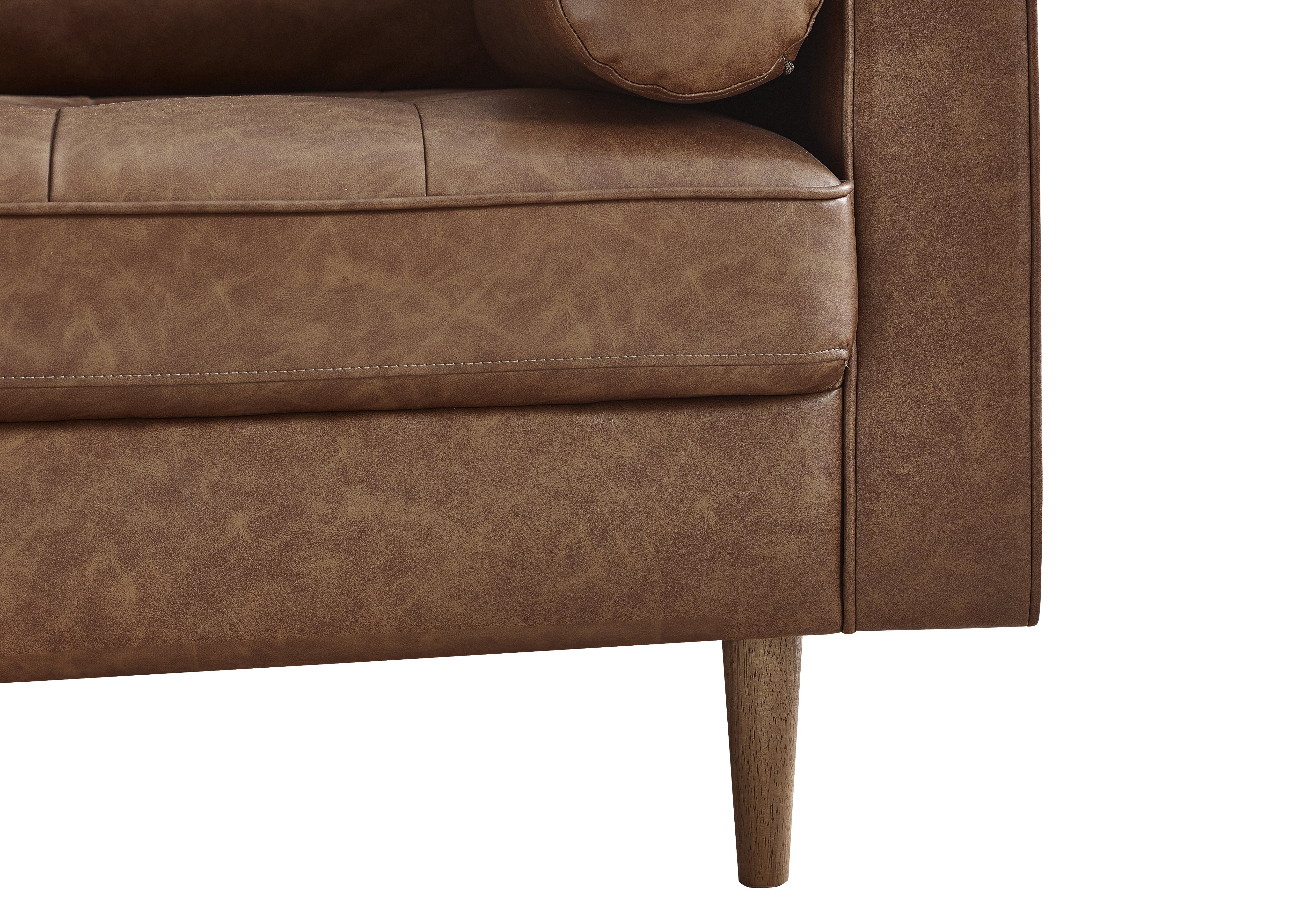 Henley 2 Seater Sofa With Bolsters - Brown Tan Faux Leather