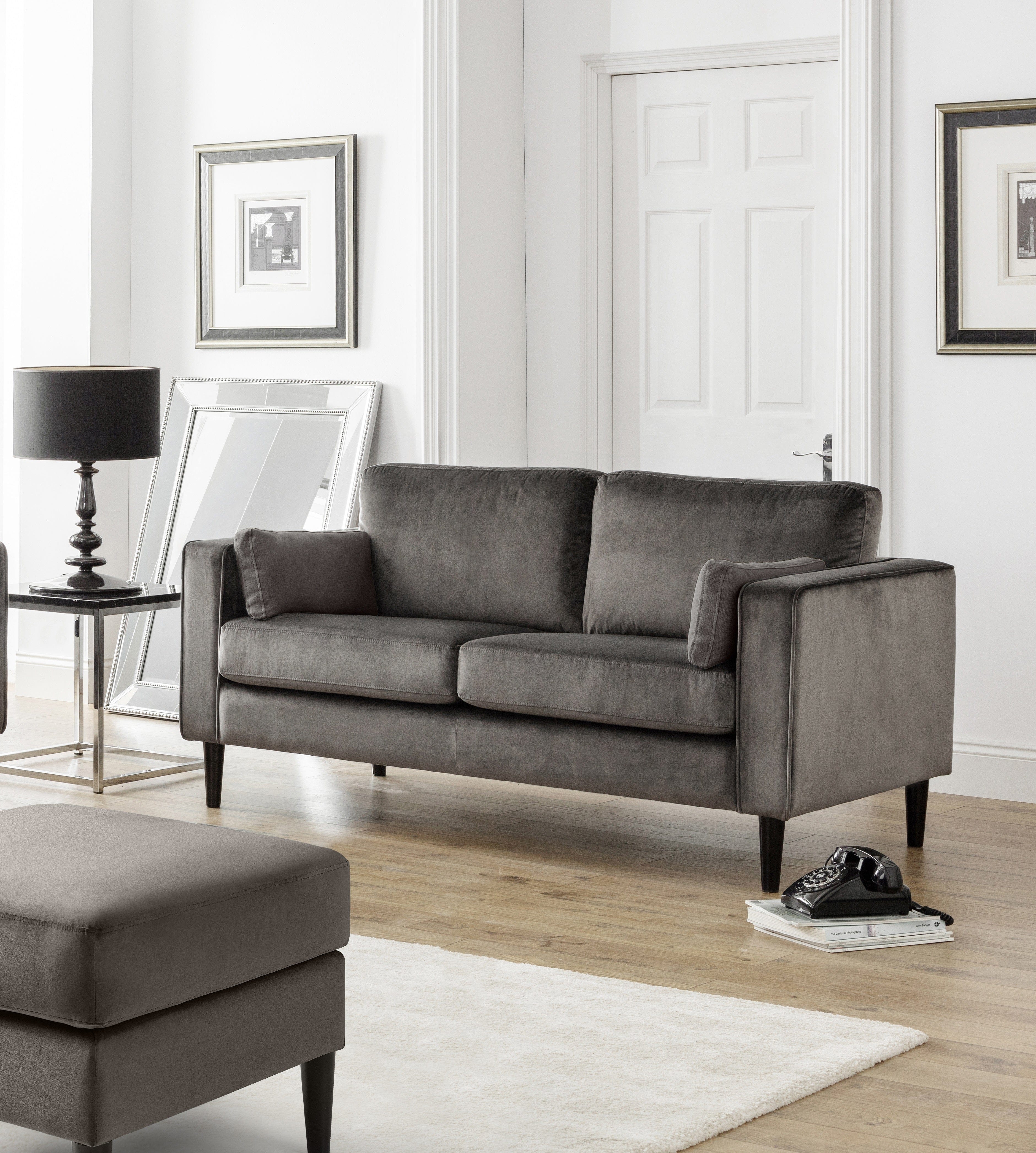 Hayward Velvet Medium 2 Seater Sofa - Grey