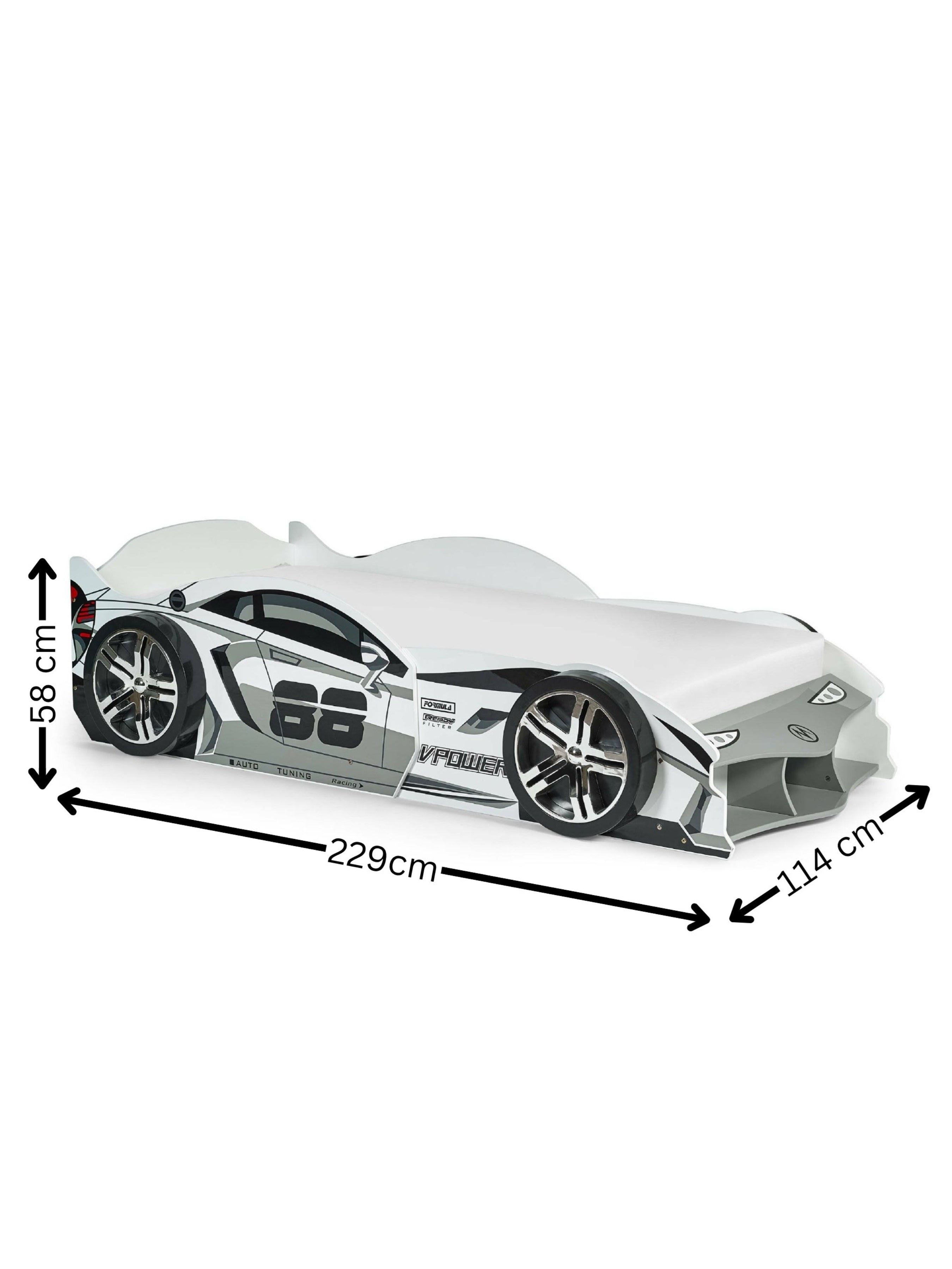 Storm White and Grey High Gloss 90cm Single Race Car Bed