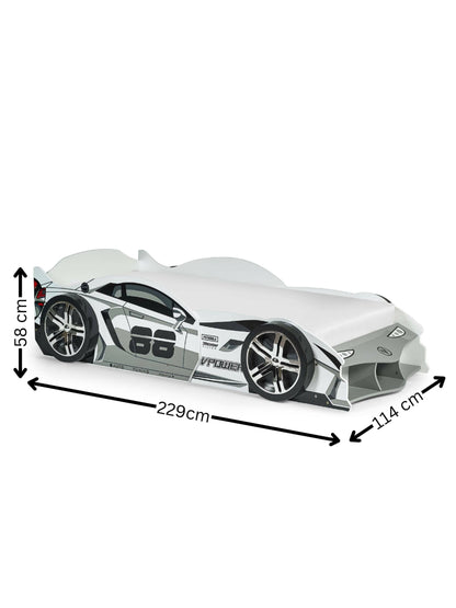 Storm White and Grey High Gloss 90cm Single Race Car Bed