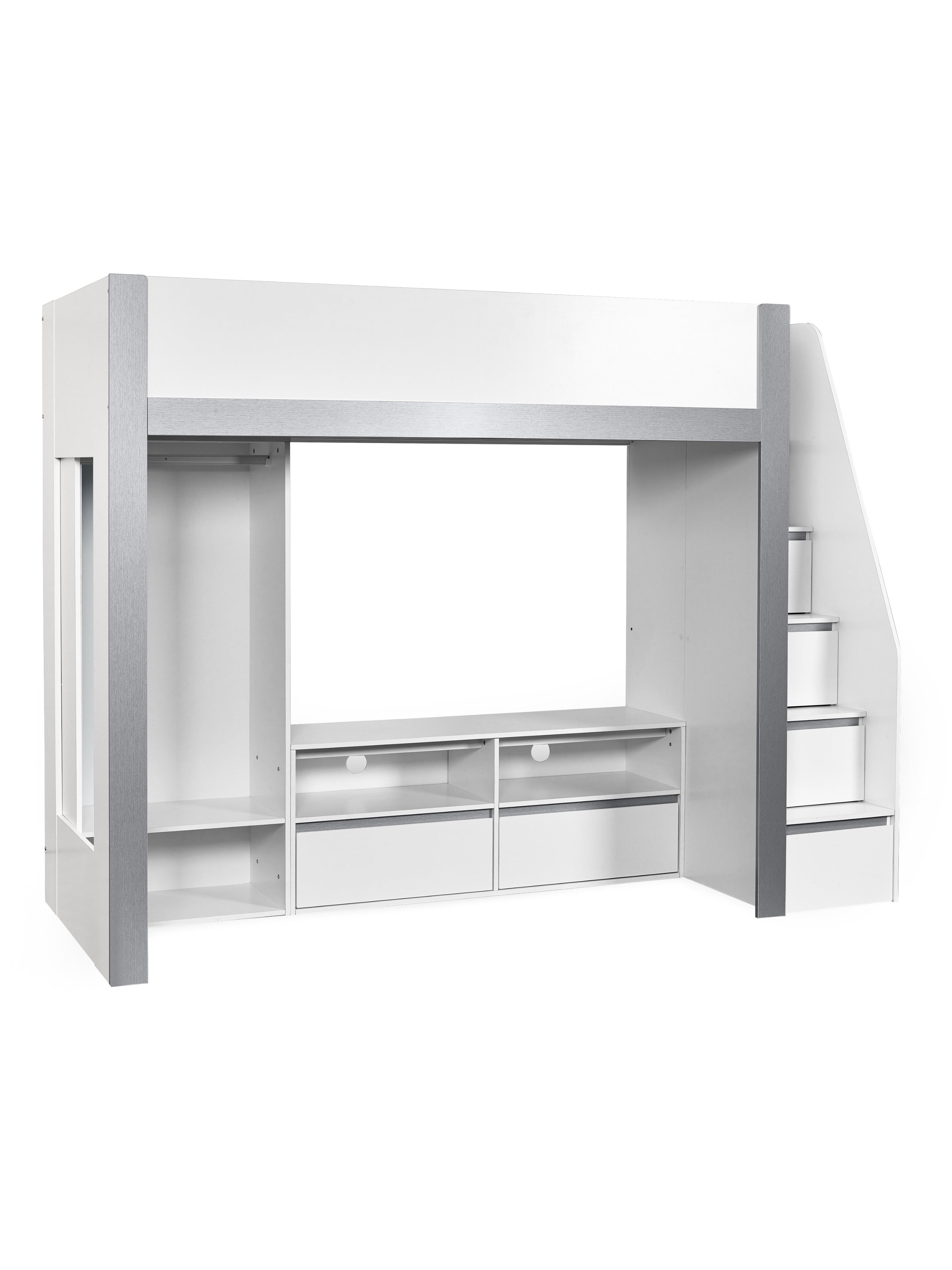 Gaia Highsleeper TV Bed - White and Silver