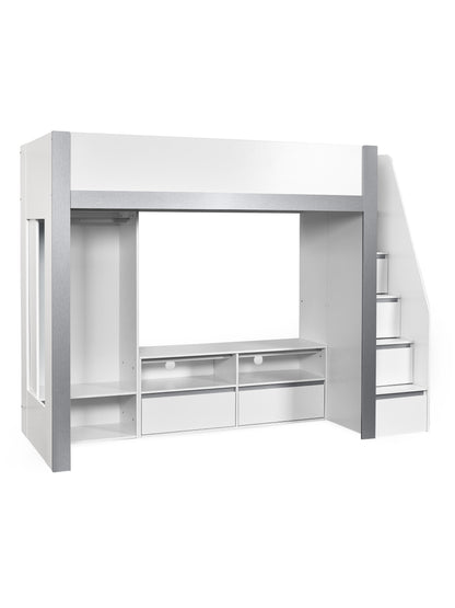 Gaia Highsleeper TV Bed - White and Silver