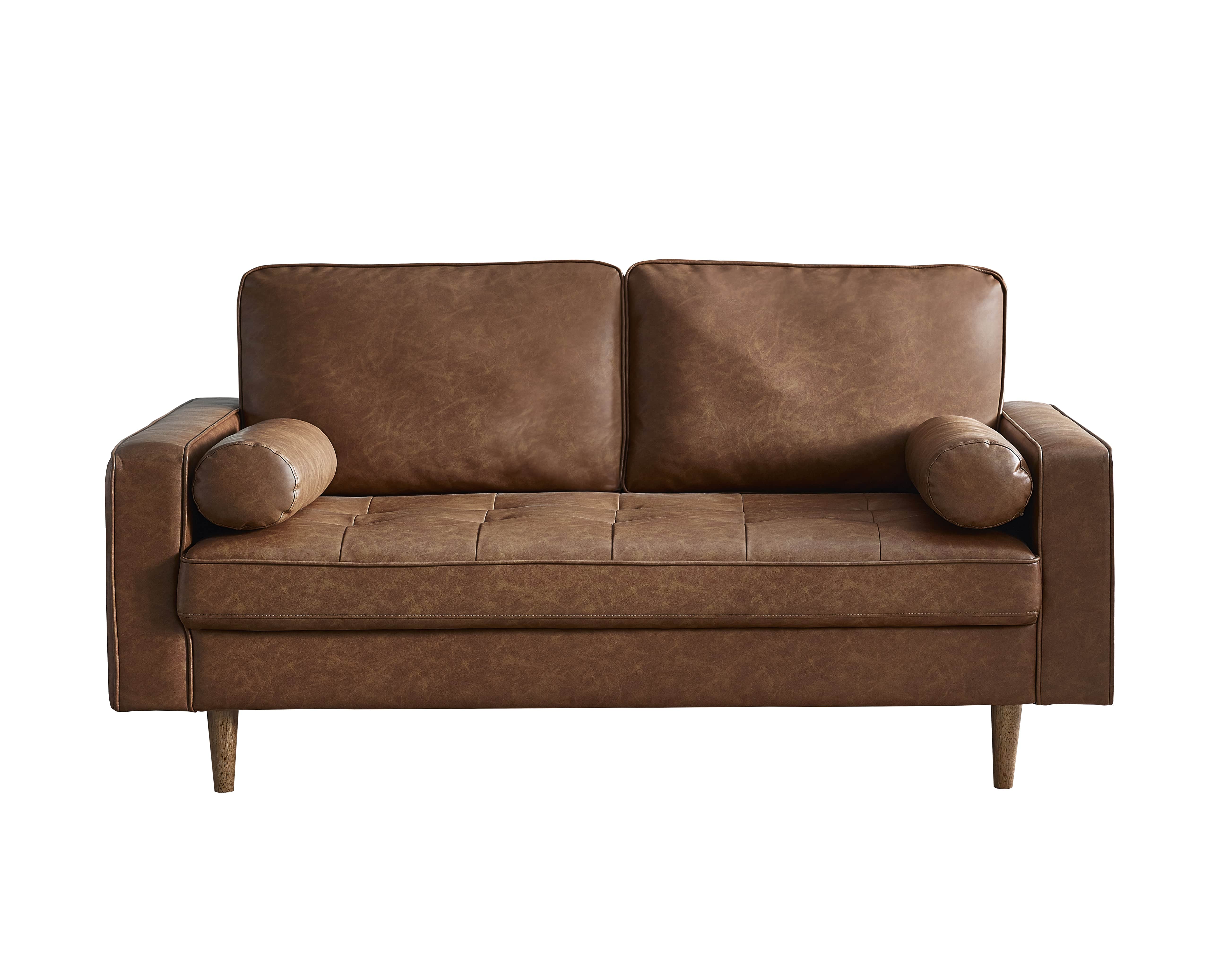 Henley 3 Seater Sofa With Bolsters - Brown Tan Faux Leather