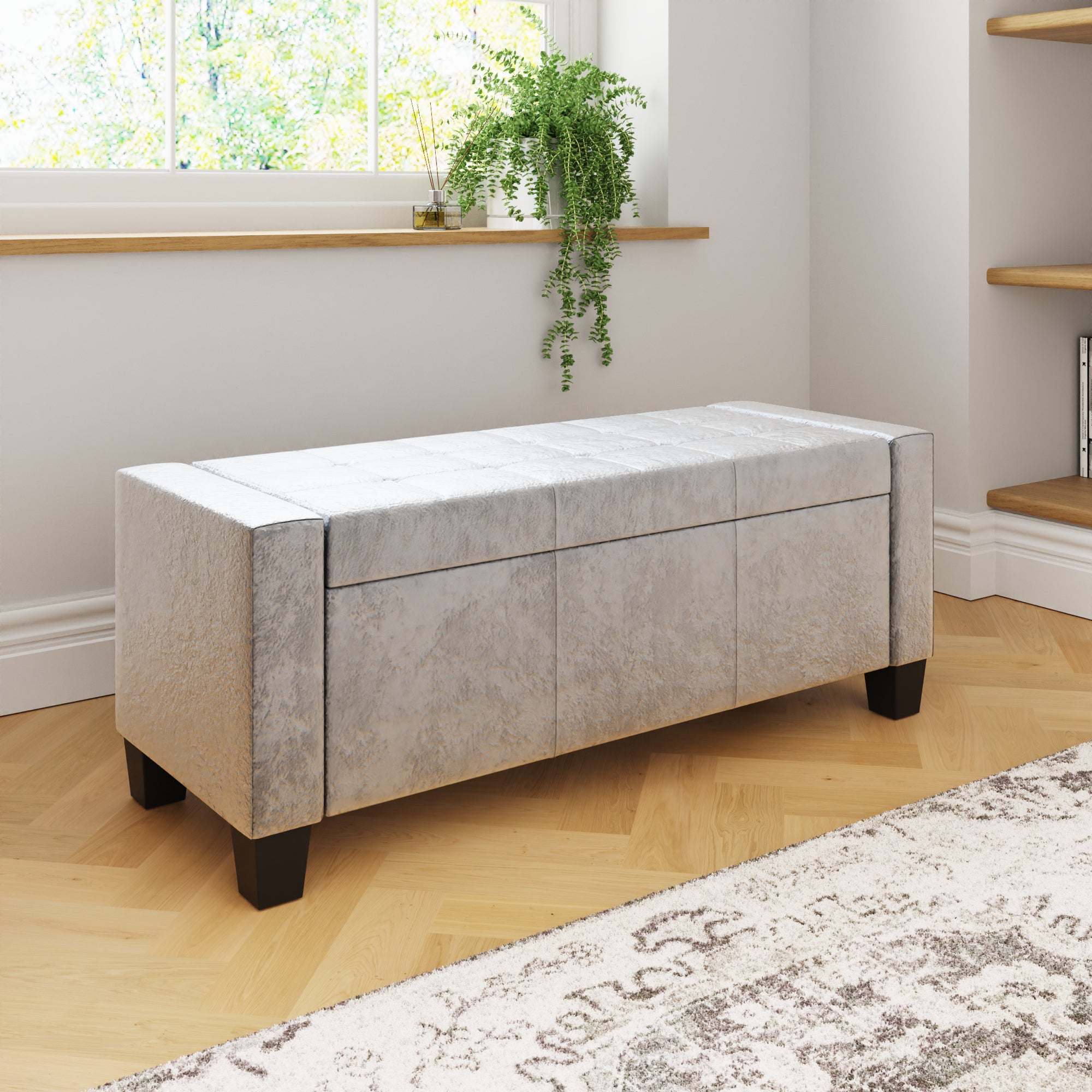 Verona Ottoman Bench Grey Crushed Velvet