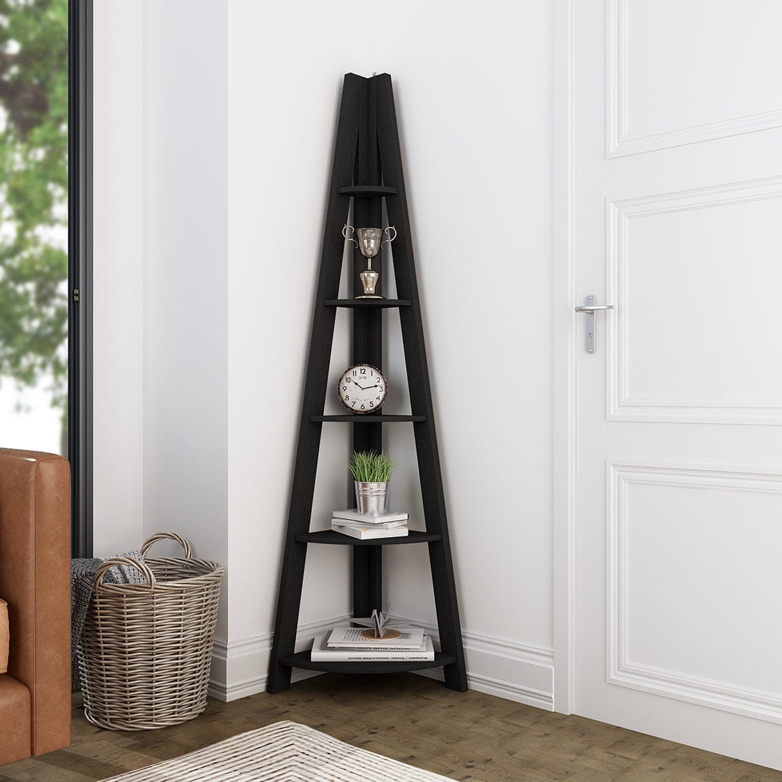 LPD Shelving Unit Tiva Corner Ladder Shelving Black Bed Kings