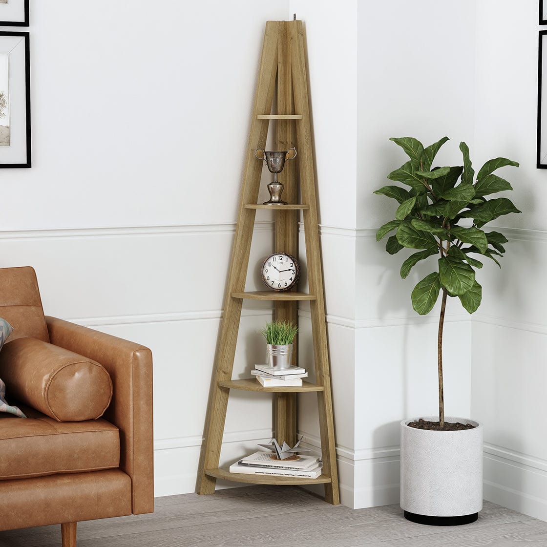LPD Shelving Unit Tiva Corner Ladder Shelving Oak Bed Kings