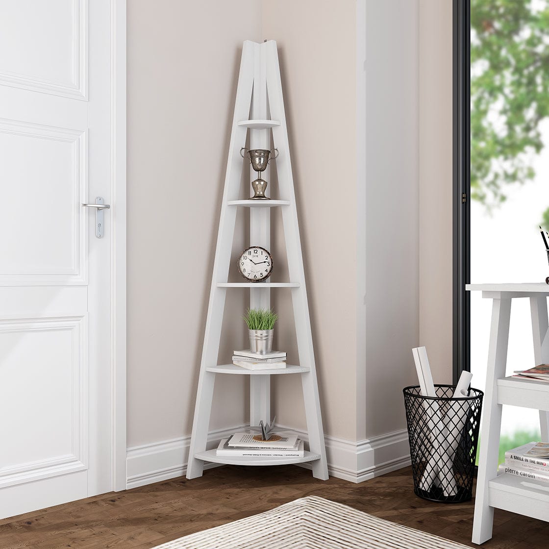 LPD Shelving Unit Tiva Corner Ladder Shelving White Bed Kings