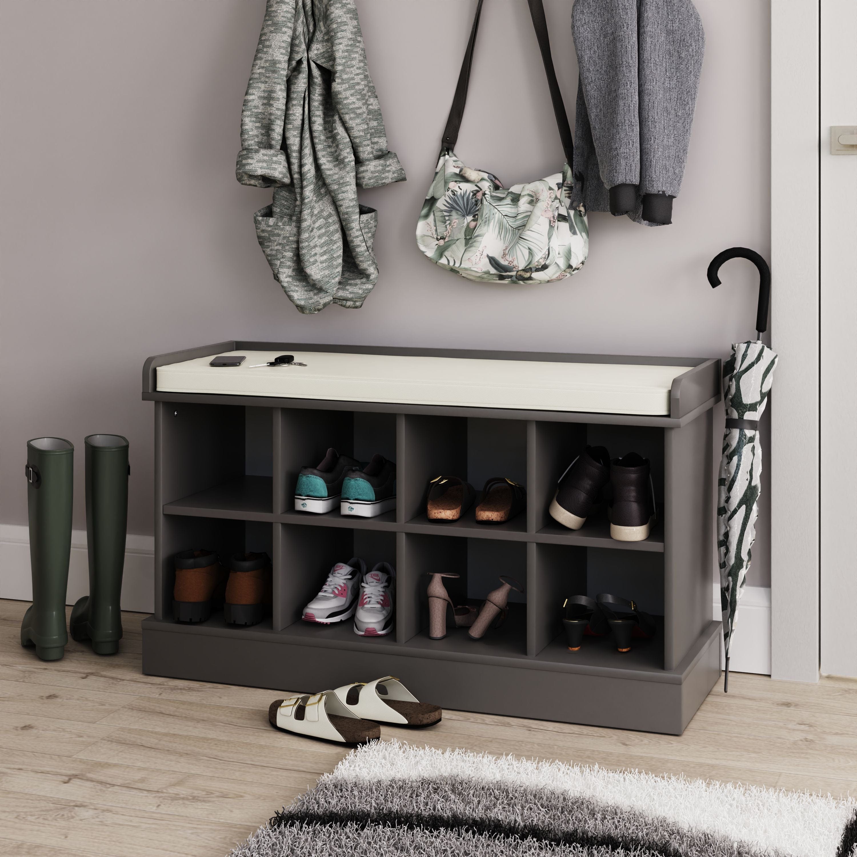 GFW Shoe Bench Kempton Shoe Bench Grey Bed Kings