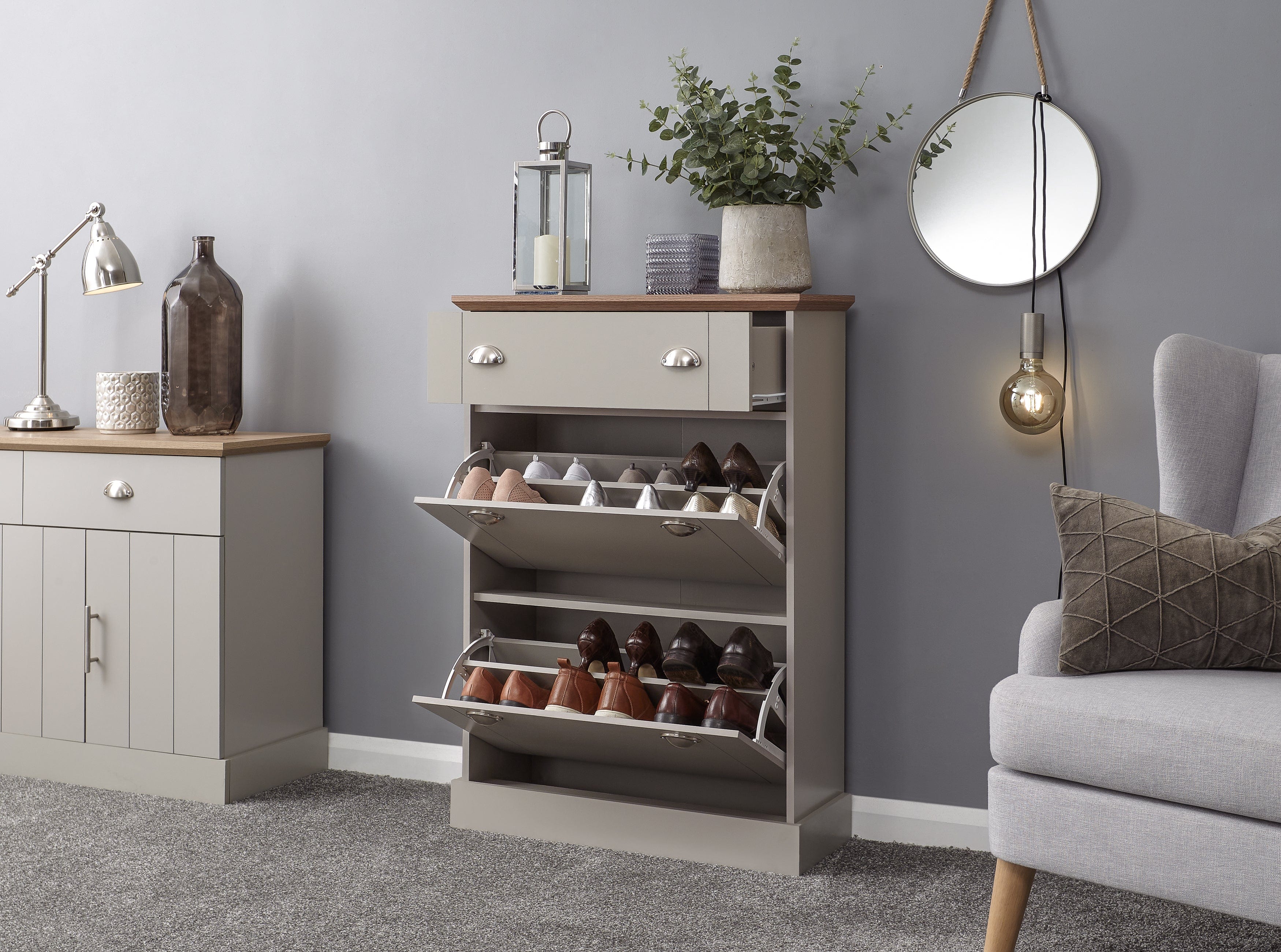 GFW Shoe Cabinet Kendal Deluxe Shoe Cabinet Grey Bed Kings