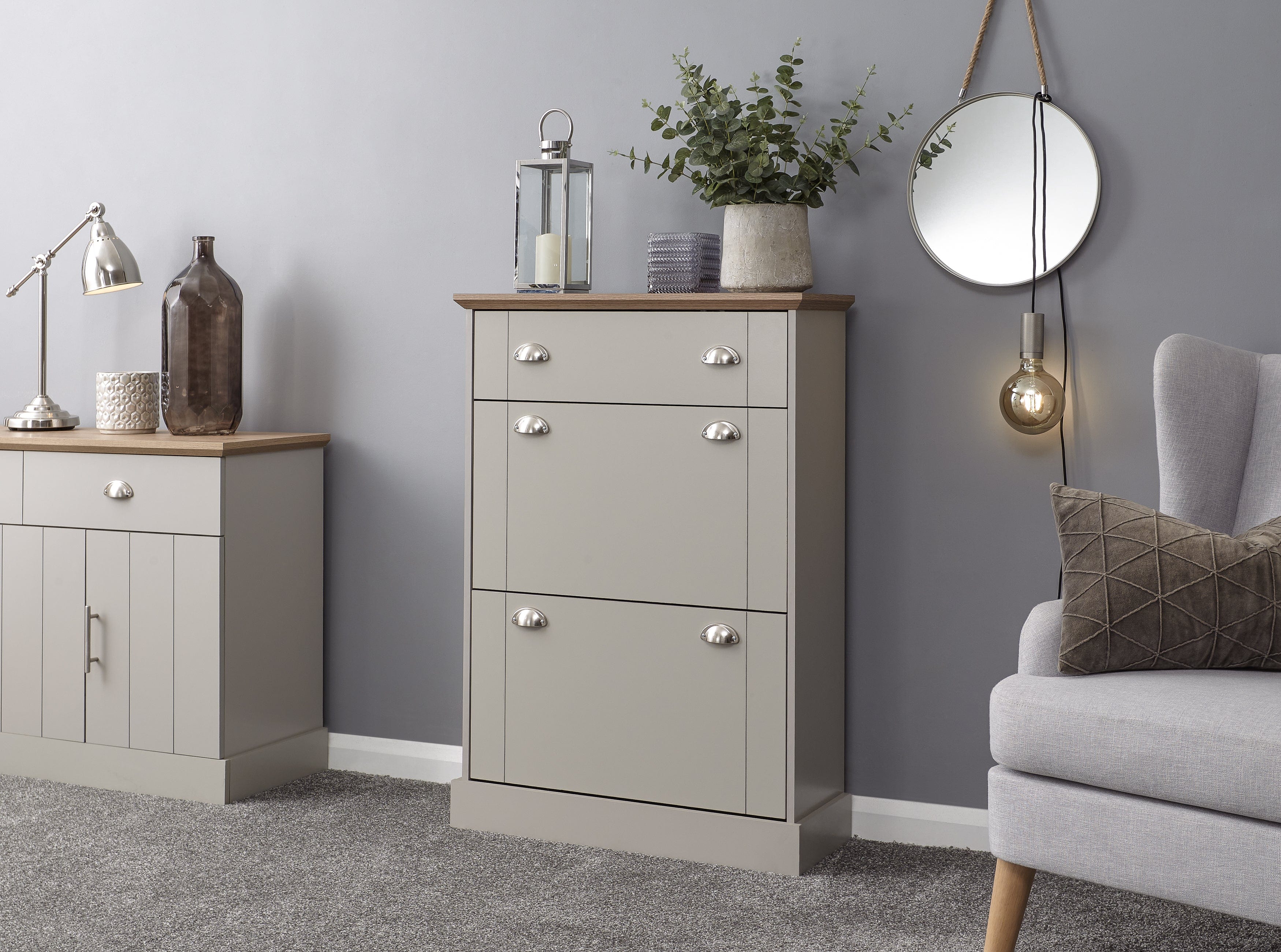 GFW Shoe Cabinet Kendal Deluxe Shoe Cabinet Grey Bed Kings