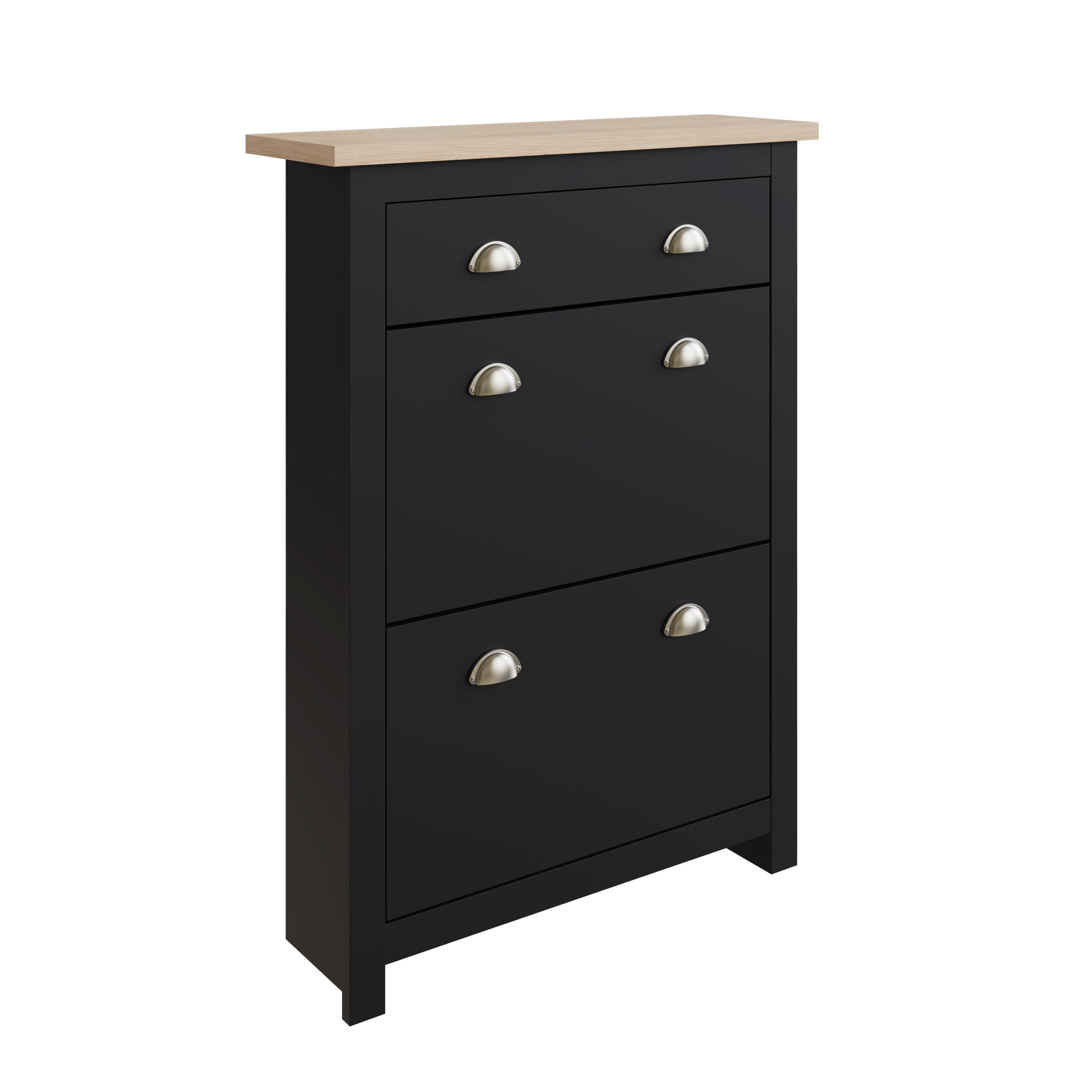 GFW Shoe Cabinet Lancaster 2Dr 1Drw Shoe Cabinet Black Bed Kings