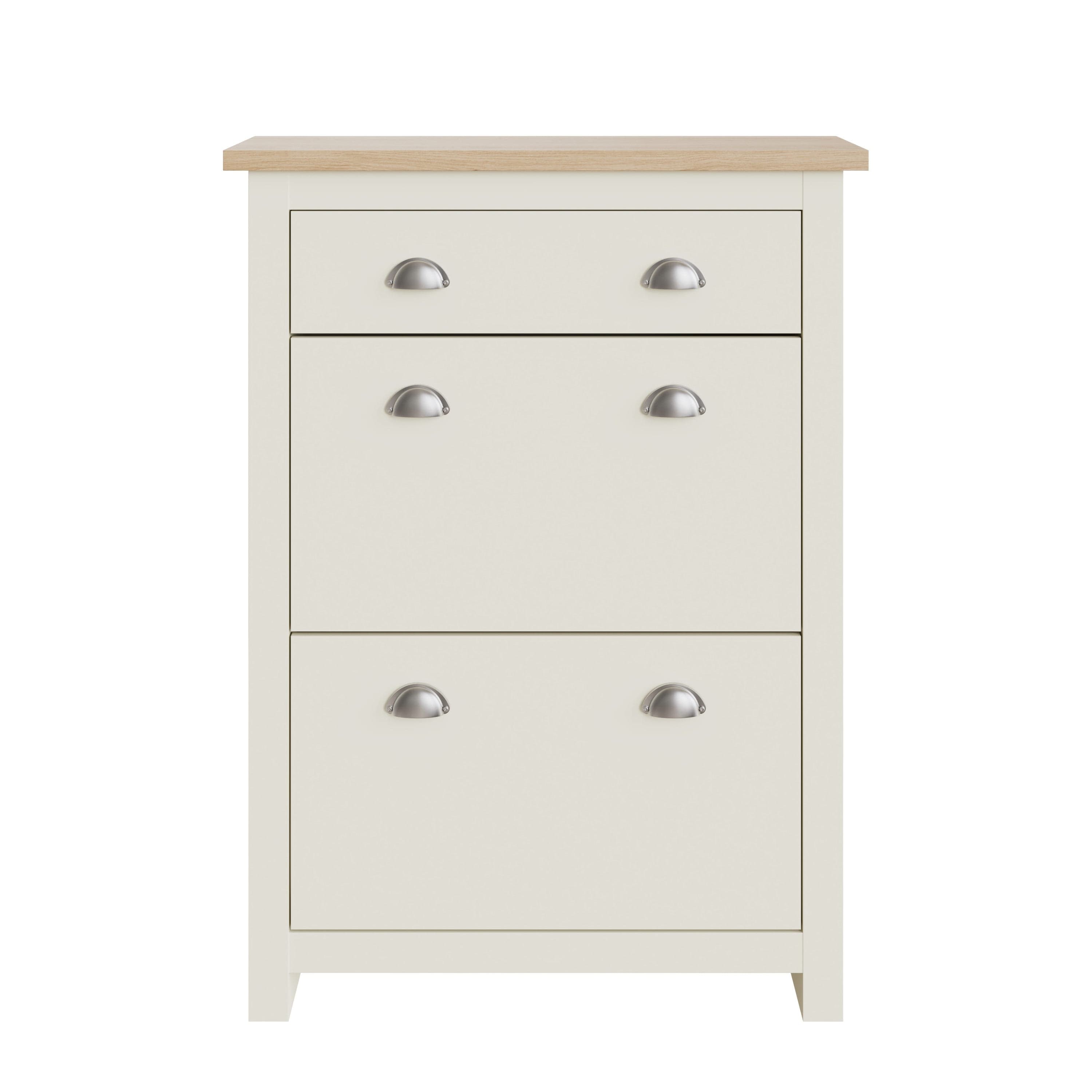 GFW Shoe Cabinet Lancaster 2Dr 1Drw Shoe Cabinet Cream Bed Kings