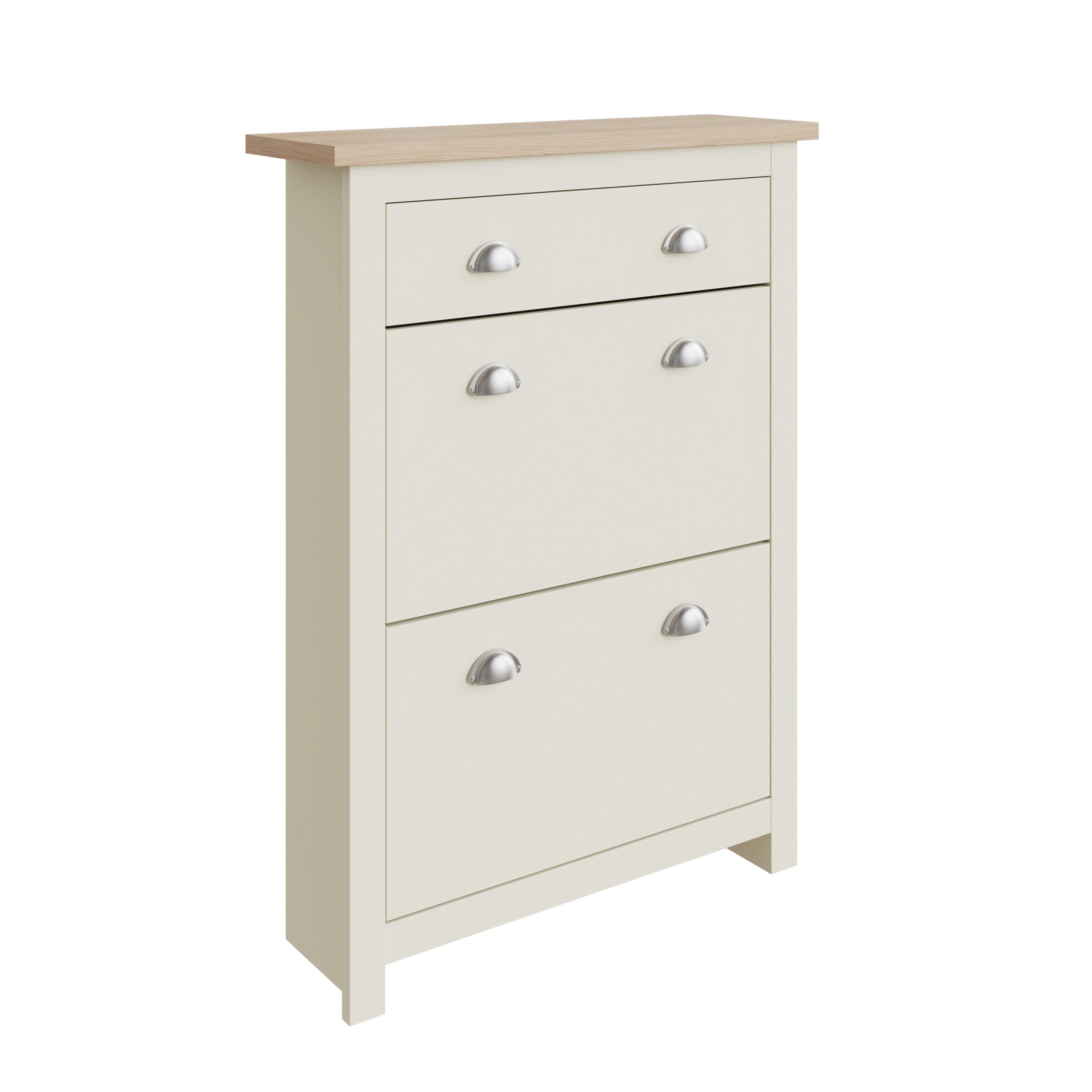 GFW Shoe Cabinet Lancaster 2Dr 1Drw Shoe Cabinet Cream Bed Kings