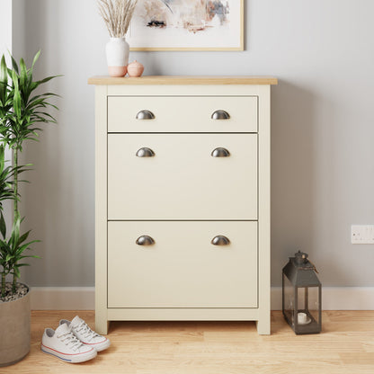 GFW Shoe Cabinet Lancaster 2Dr 1Drw Shoe Cabinet Cream Bed Kings