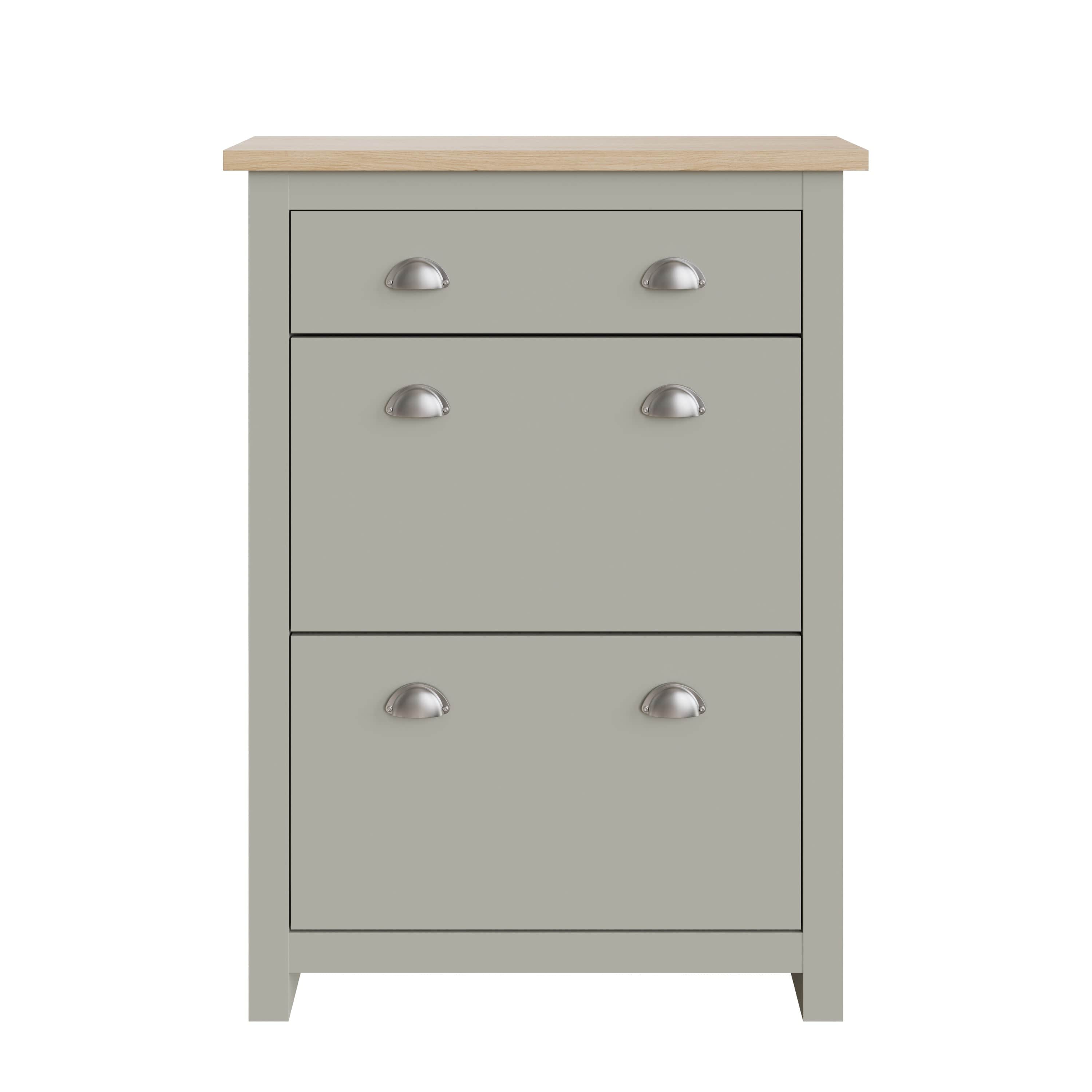 GFW Shoe Cabinet Lancaster 2Dr 1Drw Shoe Cabinet Grey Bed Kings