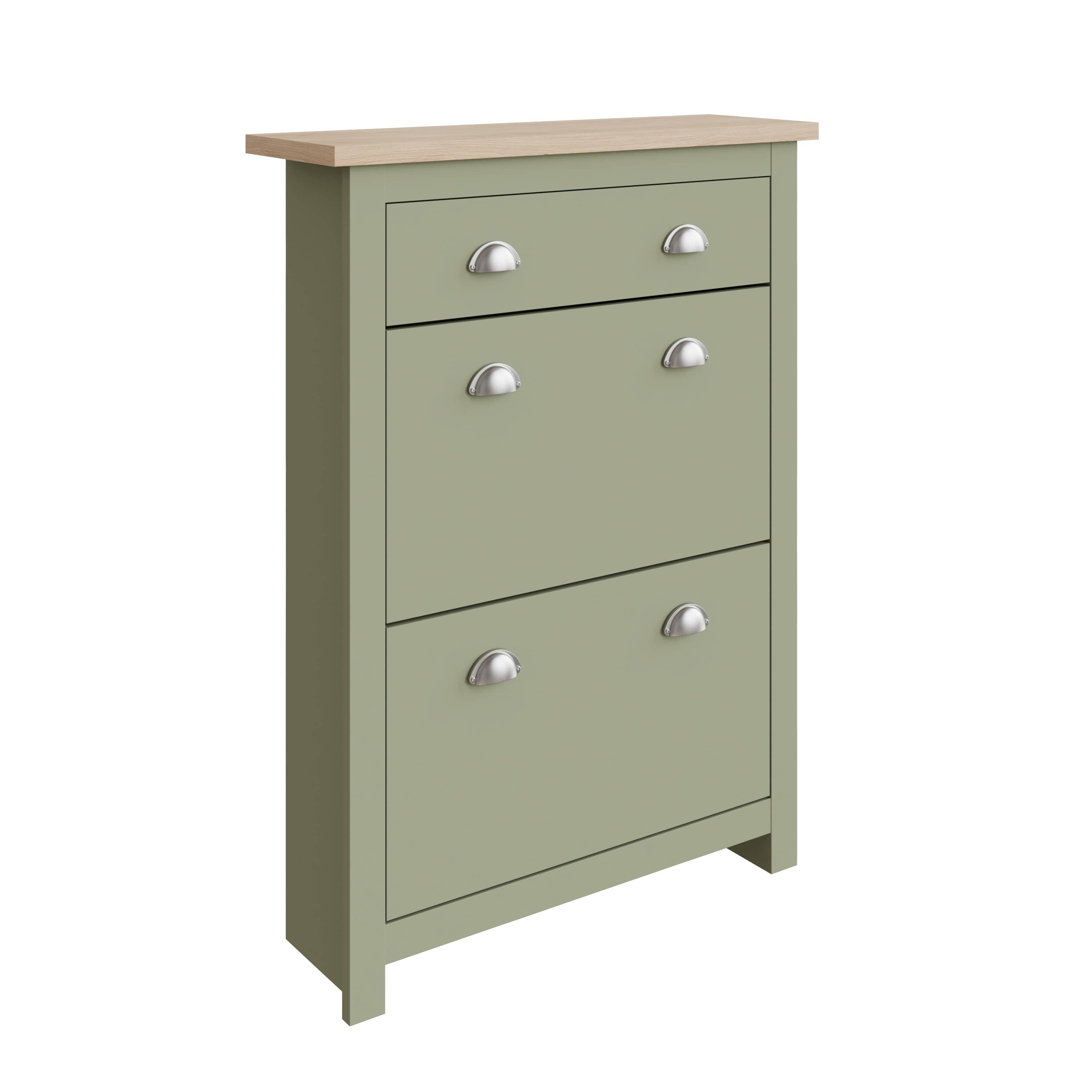 GFW Shoe Cabinet Lancaster 2Dr 1Drw Shoe Cabinet Sage Green Bed Kings