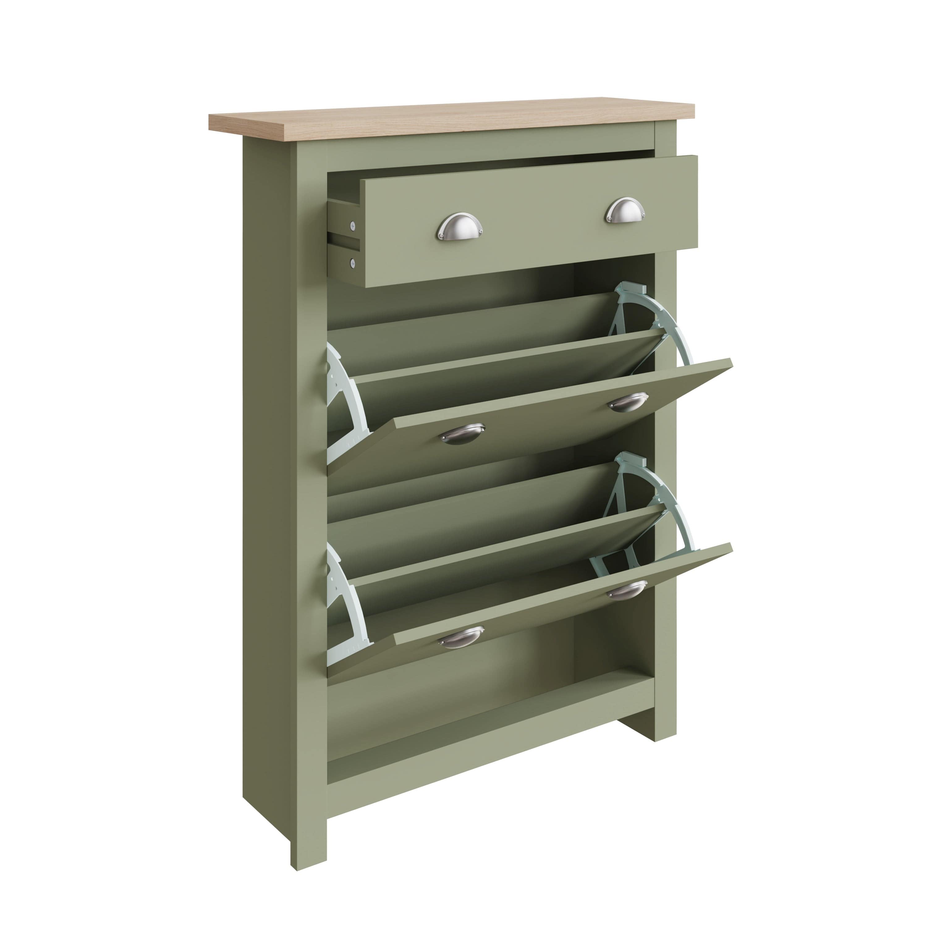 GFW Shoe Cabinet Lancaster 2Dr 1Drw Shoe Cabinet Sage Green Bed Kings