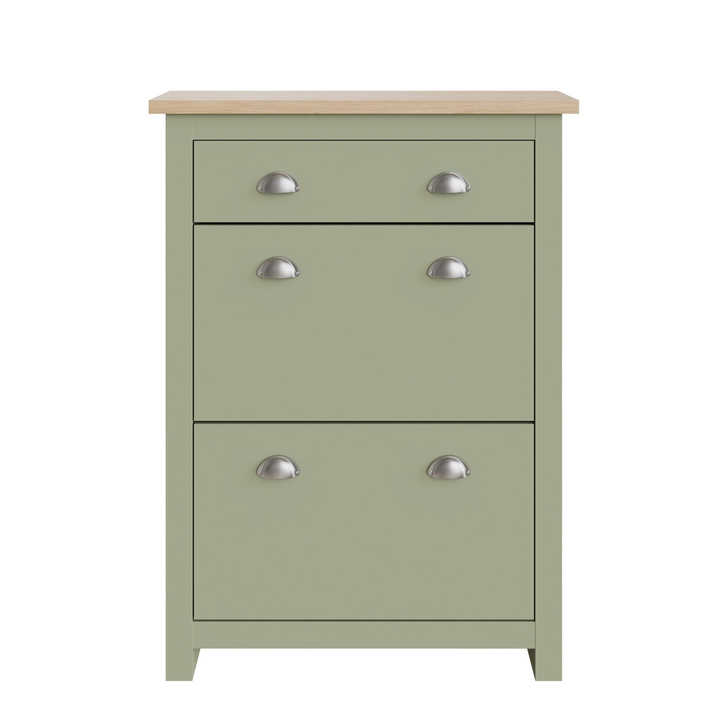 GFW Shoe Cabinet Lancaster 2Dr 1Drw Shoe Cabinet Sage Green Bed Kings