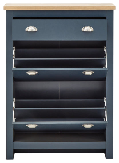 GFW Shoe Cabinet Lancaster 2Dr 1Drw Shoe Cabinet Slate Blue Bed Kings