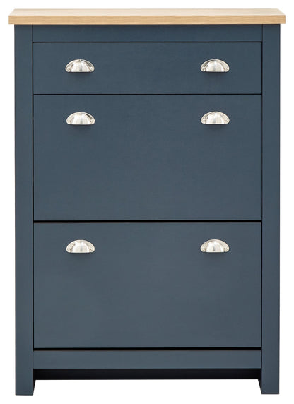 GFW Shoe Cabinet Lancaster 2Dr 1Drw Shoe Cabinet Slate Blue Bed Kings