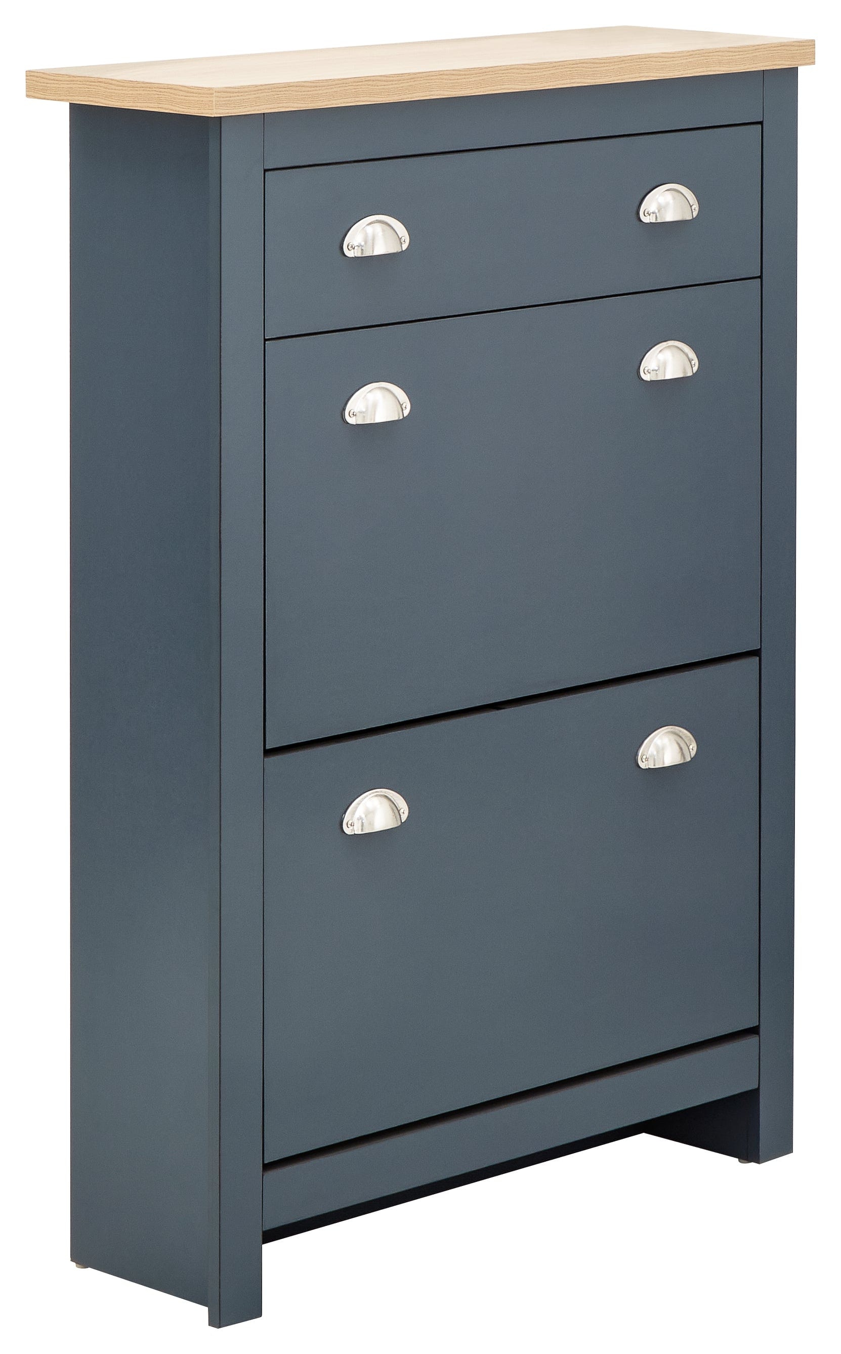 GFW Shoe Cabinet Lancaster 2Dr 1Drw Shoe Cabinet Slate Blue Bed Kings