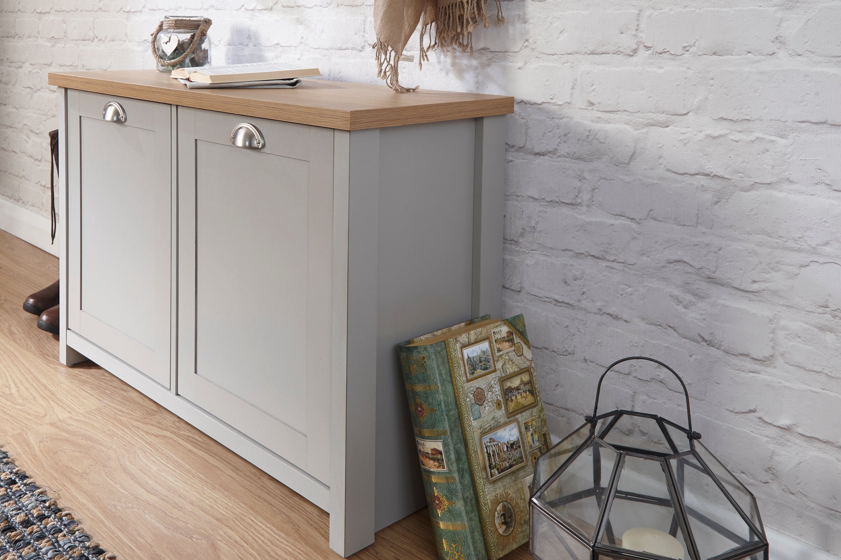 GFW Shoe Cabinet Lancaster Shoe Storage Grey Bed Kings