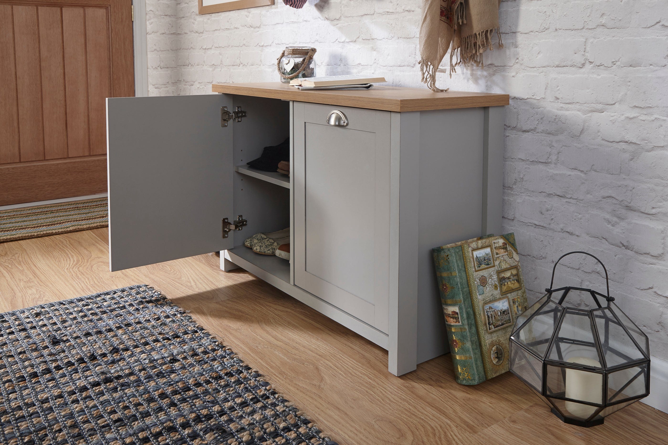 GFW Shoe Cabinet Lancaster Shoe Storage Grey Bed Kings