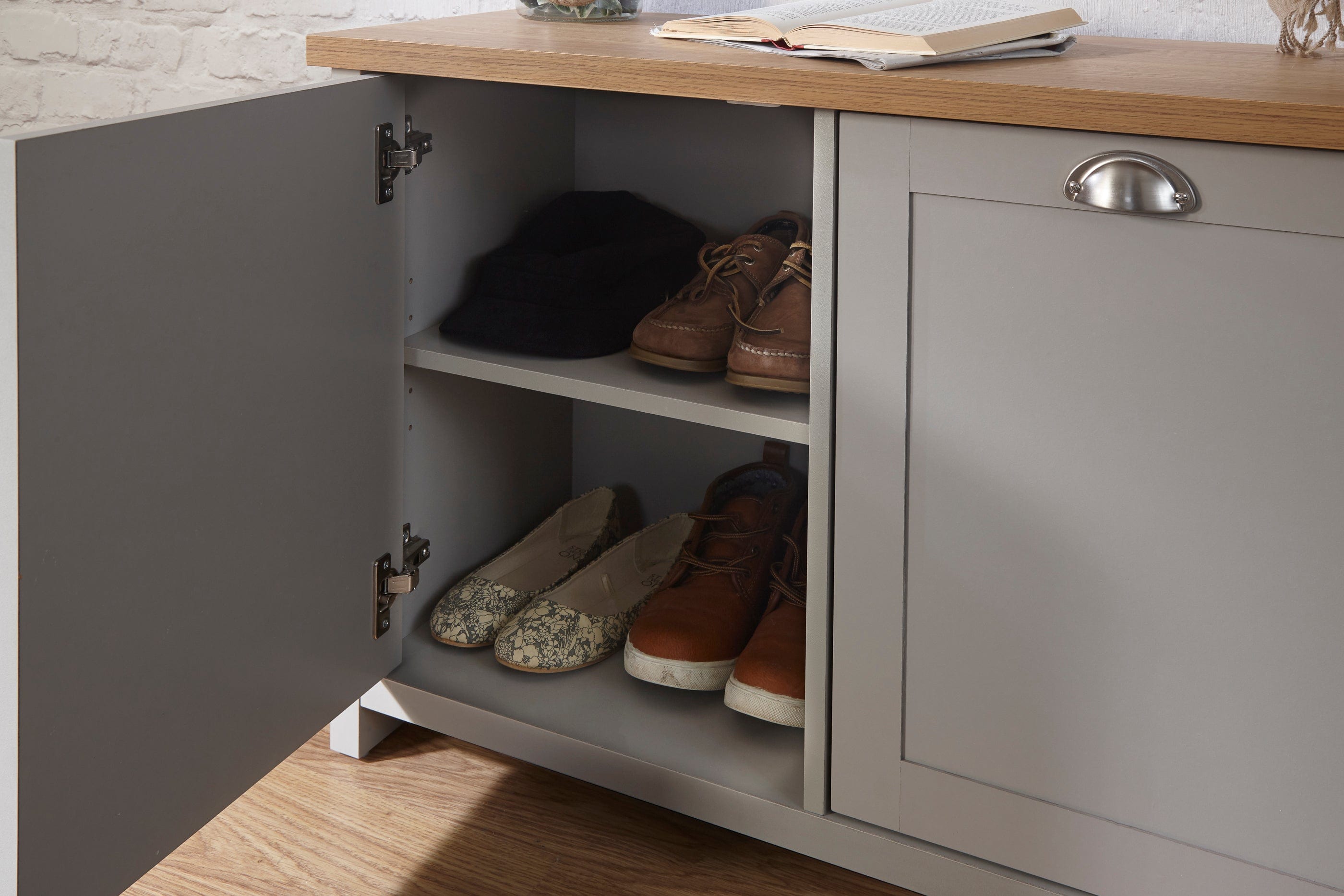 GFW Shoe Cabinet Lancaster Shoe Storage Grey Bed Kings